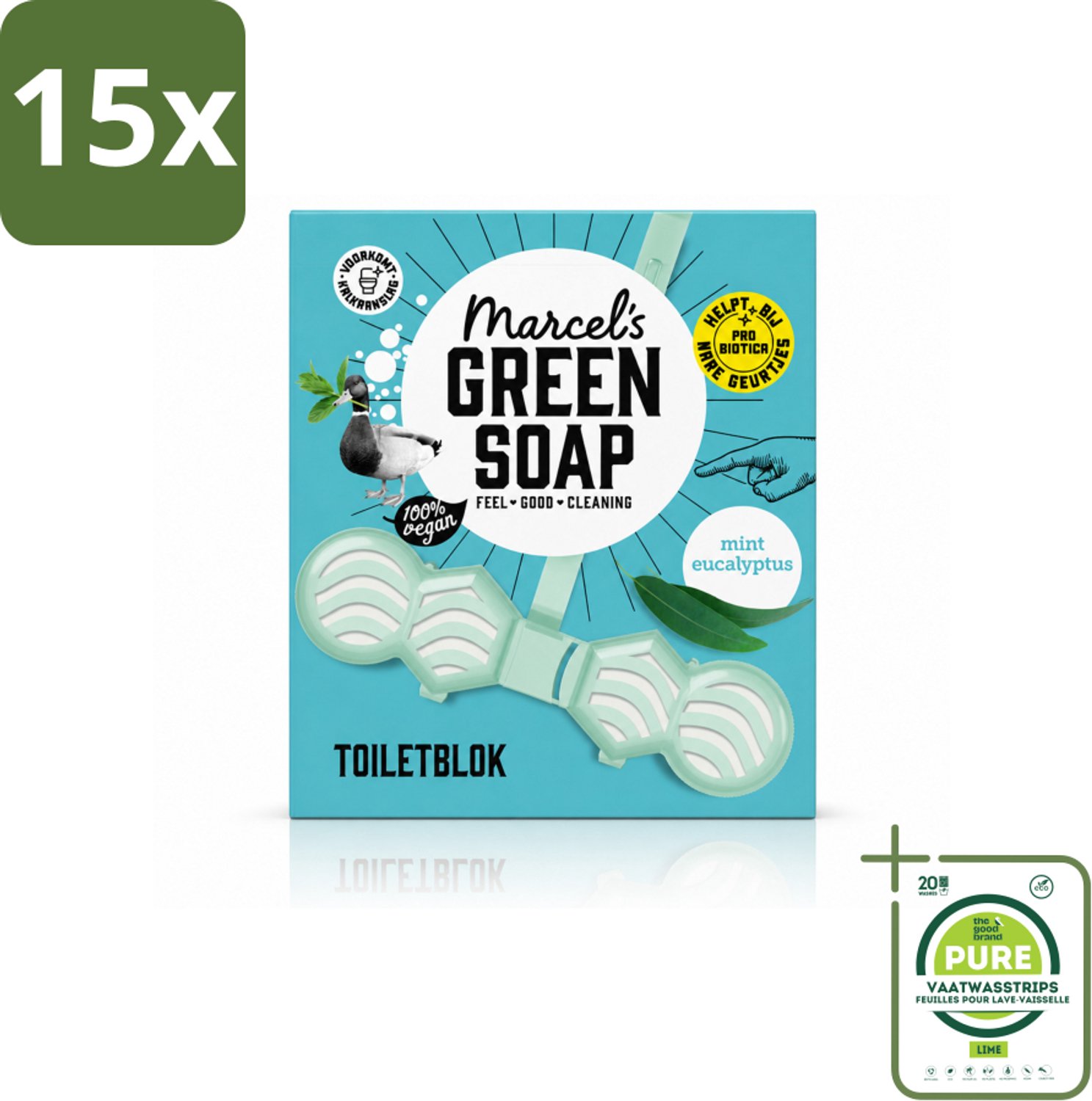 15 x Marcel's Green Soap - Toiletblok - Munt & Eucalyptus - Langdurige werking - 1 Toiletblok - Grootverpakking - Vaatwasstrips - Toiletblok - Munt En Eucalyptus - Fris Toilet - Milieuvriendelijk - Biologisch Afbreekbaar