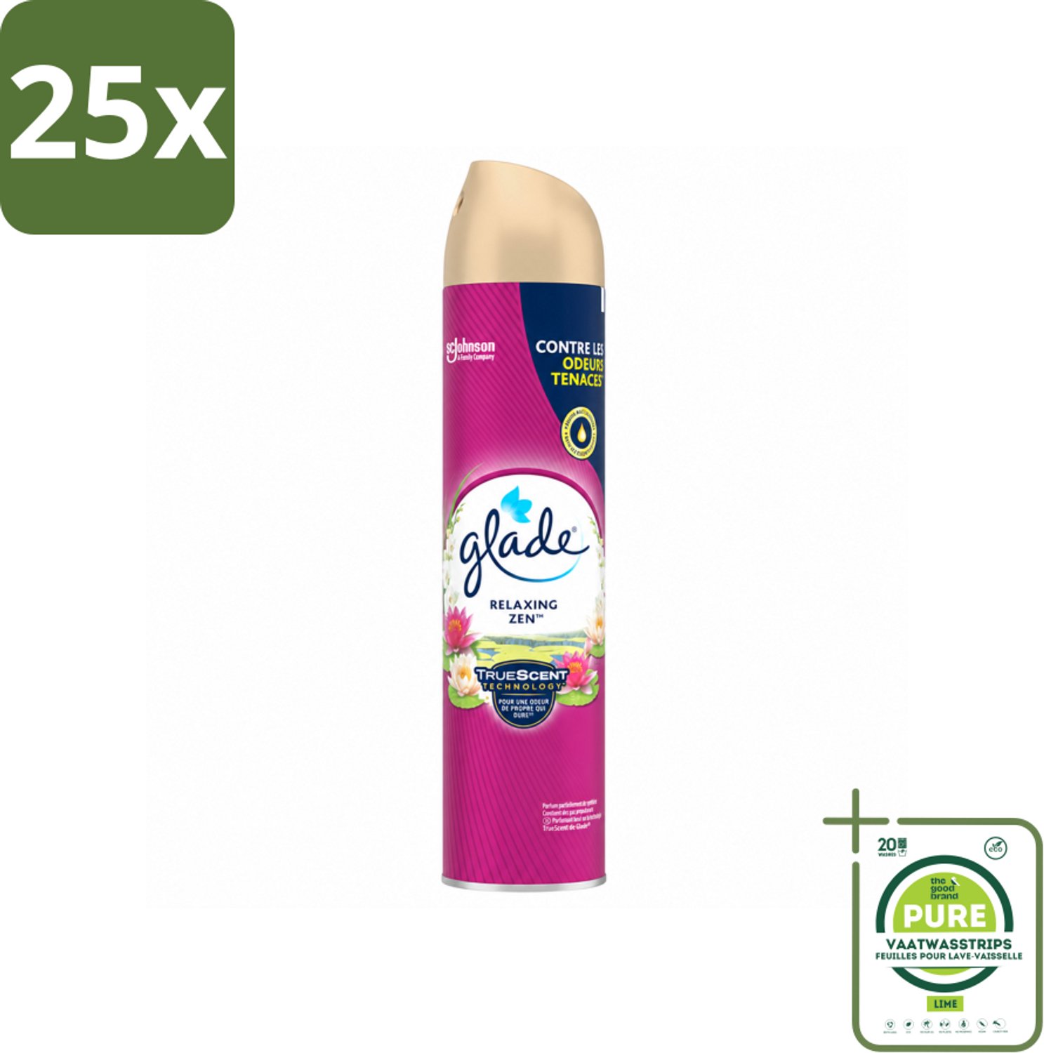 25 x Glade - Luchtverfrisser Spray - Relaxing Zen - 300 ml - Grootverpakking - Vaatwasstrips - Luchtverfrisser - Ontspanning - Geur - Frisheid - Essentiële Oliën