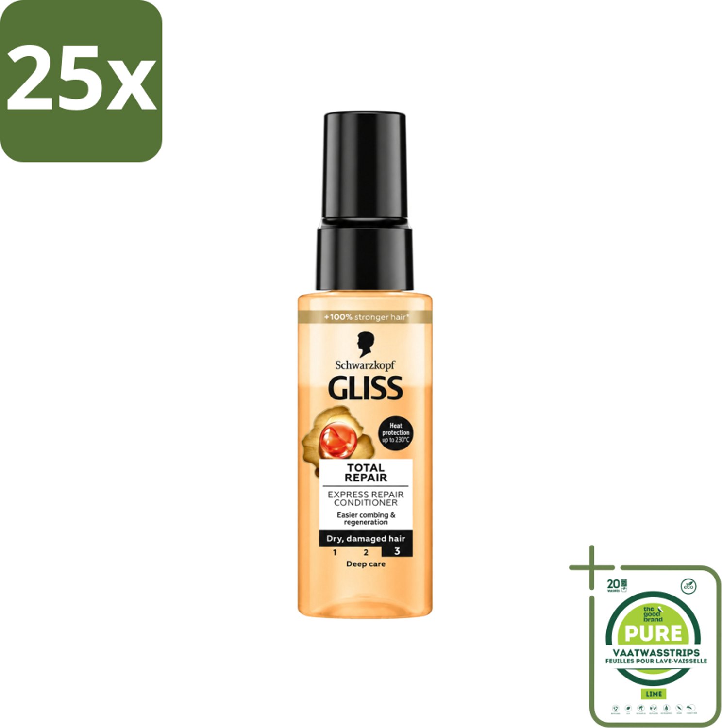 25 x Gliss - Total Repair - Express Repair Conditioner - Deep Care - 70 ml - Grootverpakking - Vaatwasstrips - Haarkracht - Haarherstel - Haarverzorging - Droog Haar - Beschadigd Haar