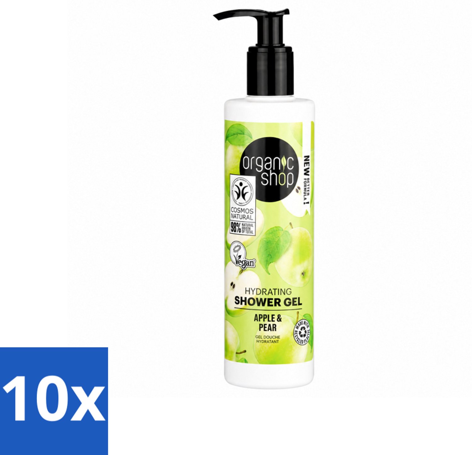 10 x Organic Shop - Douchegel Apple & Pear - Verfrissend en Hydraterend - 280 ml - Voordeelverpakking - 10 stuks