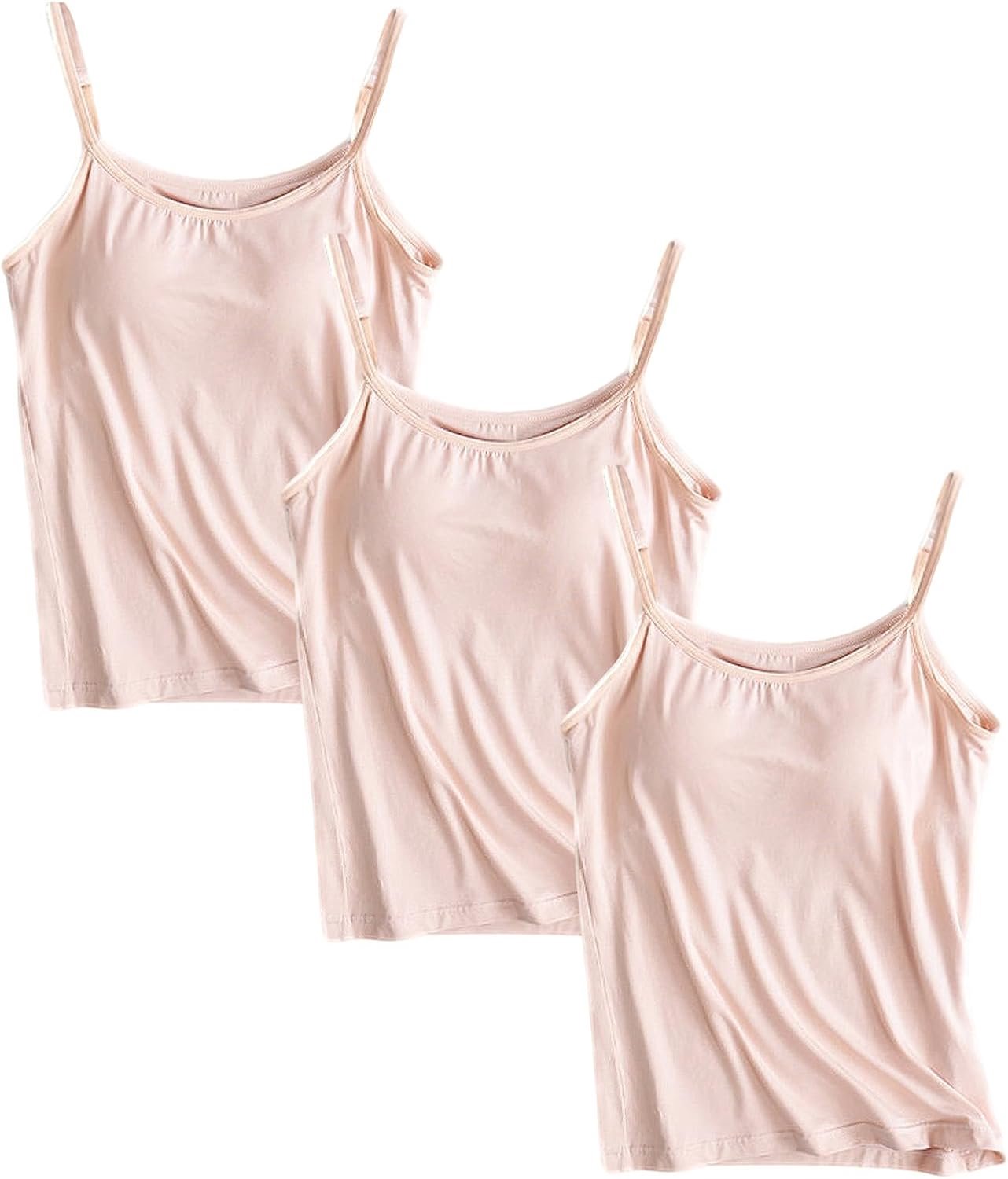 3 Stuks Basic Camisole Verstelbare Bandjes Vest Tanktops met Ingebouwde Beugelbeha Stretch Onderhemden (S-4XL)