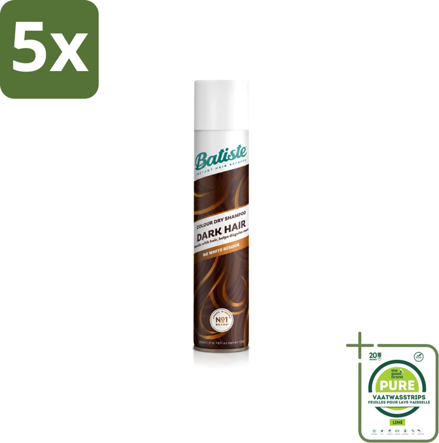 5 x Batiste - Dark & Deep Brown - Droogshampoo - Speciaal Voor Donkerbruin Haar - Verfrist en Geeft Volume - 200ml - Grootverpakking - Vaatwasstrips - Donker Haar - Droogshampoo - Haarkleur - Haarkleurbeurt - Haarkleur Verfrissen