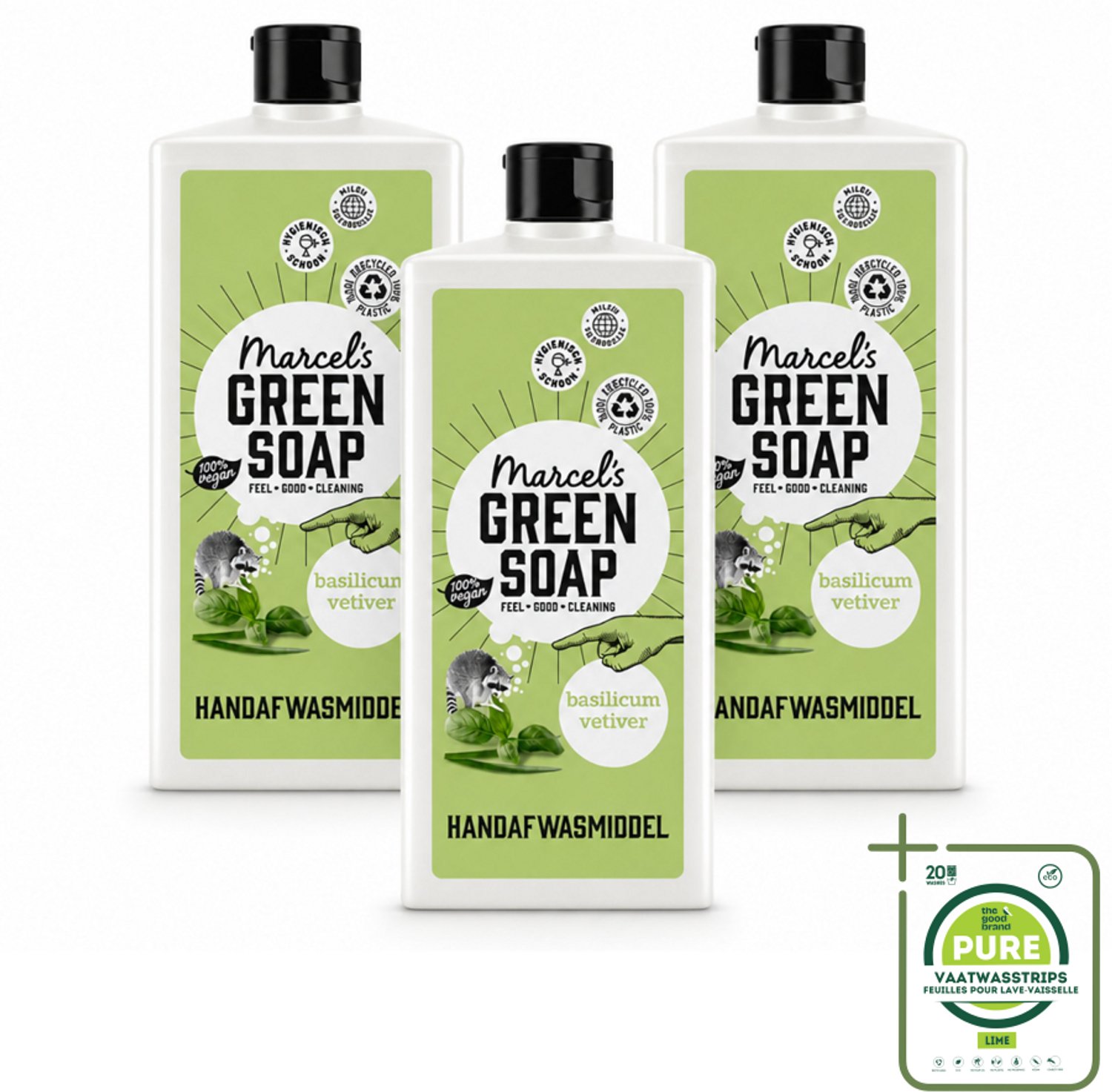3 x Marcel's Green Soap - Afwasmiddel - Basilicum & Vetiver Gras - Plantaardig & duurzaam - 500 ml - Grootverpakking - Vaatwasstrips - Afwasmiddel - Plantaardig Afwasmiddel - Zachte Afwas - Milieuvriendelijke Afwas - Basiliumpet