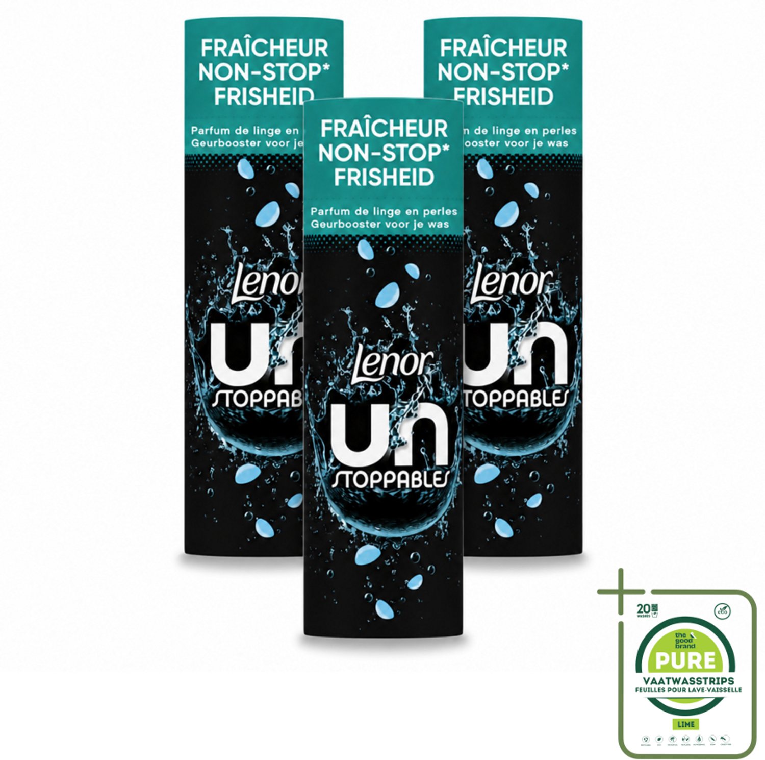 3 x Lenor Unstoppables - Geurbooster - Fris - Non-Stop Frisheid - 19 Wasbeurten - Grootverpakking - Vaatwasstrips - Geurbooster - Frisheid - Citrus - Fruit - Bloemen