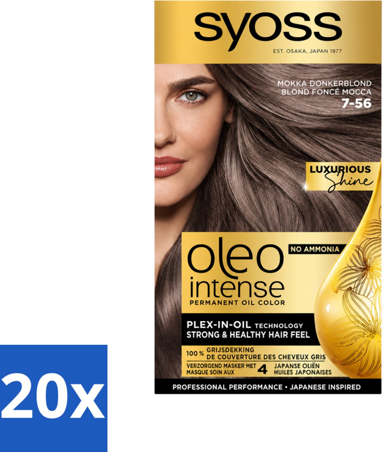 20 x SYOSS - Oleo Intense 7-56 Mokka Donkerblond - Haarverf - Zonder Ammoniak - Grijsdekking - Langdurige Kleur - Voordeelverpakking - 20 stuks