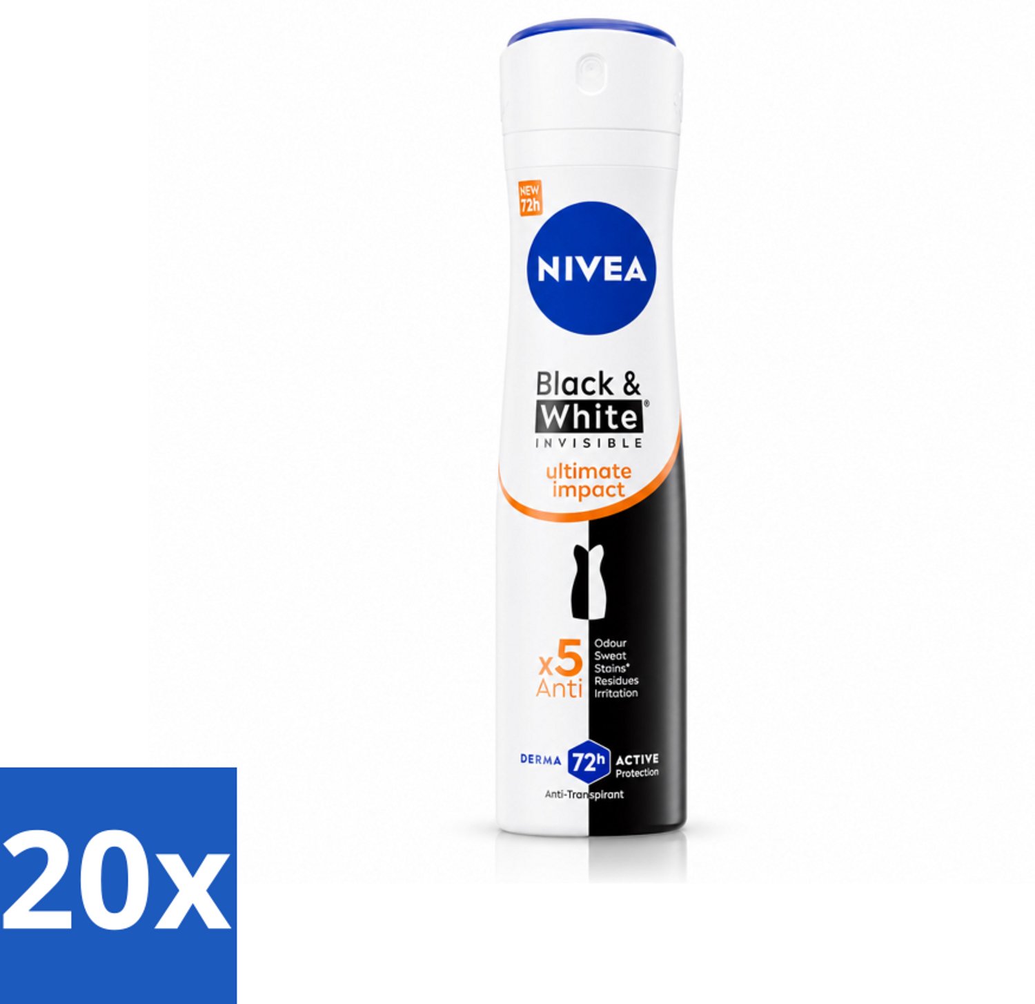 20 x NIVEA - Deodorant Spray - Zwart & Wit Ultieme Impact - Anti-Transpirant - 150 ml - Voordeelverpakking - 20 stuks