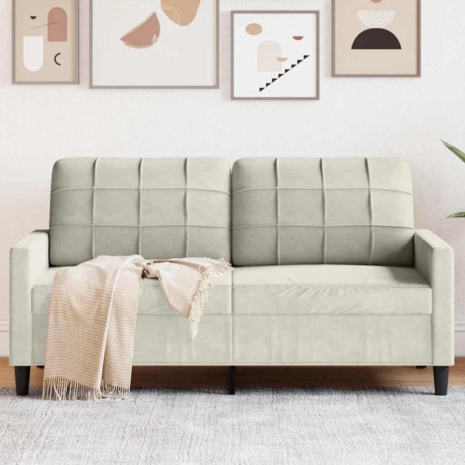 Fluwelen sofa crème 140 cm met metalen frame en dik gevoerde zittingen voor een comfortabele zitervaring, tweezits fluwelen sofa in modern design