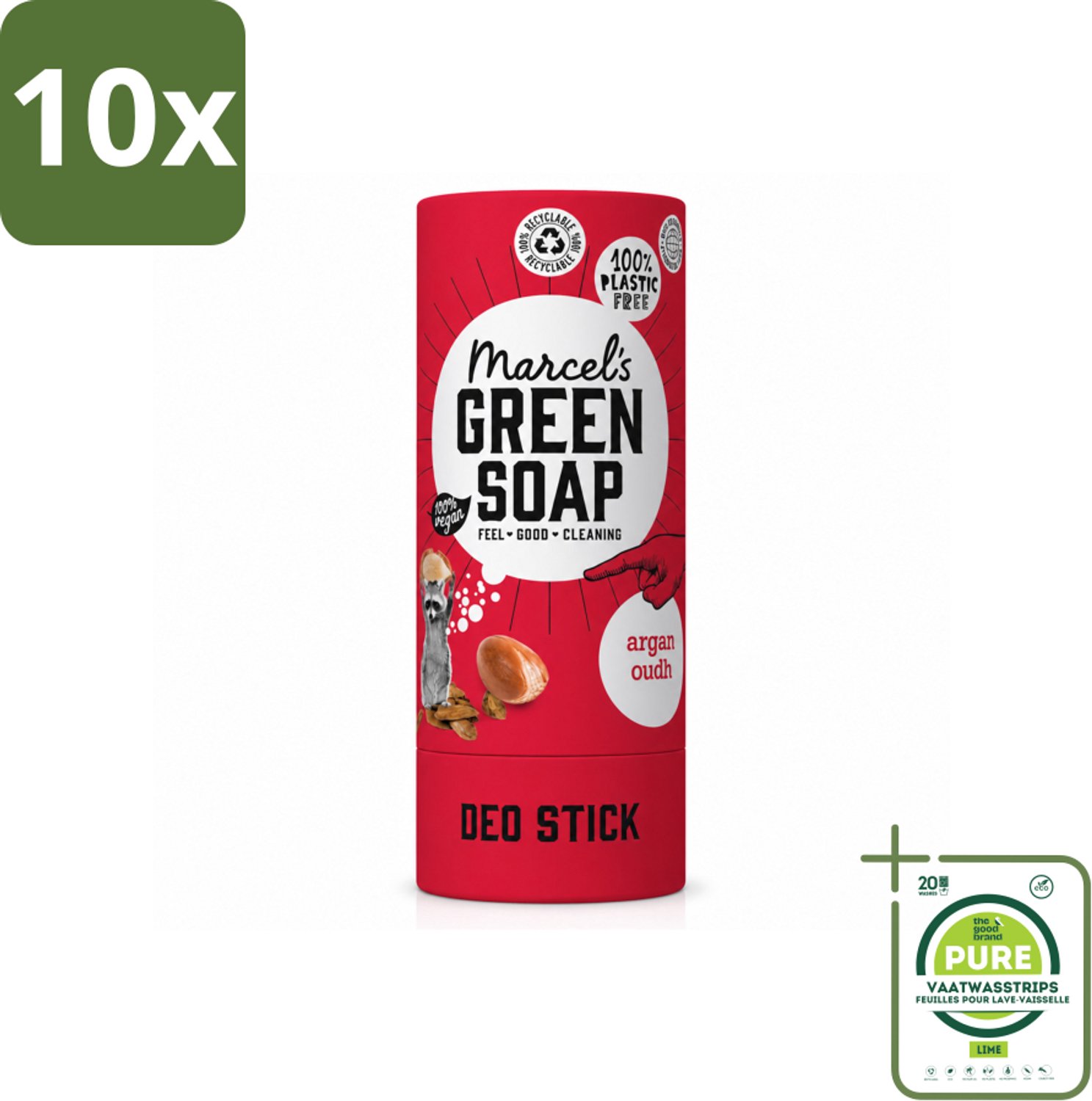 10 x Marcel's Green Soap - Deodorant Stick - Argan & Oudh - Langdurige frisheid - 40 gr - Grootverpakking - Vaatwasstrips - Deodorant - Argan - Oudh - Natuurlijke Deodorant - Frisheid