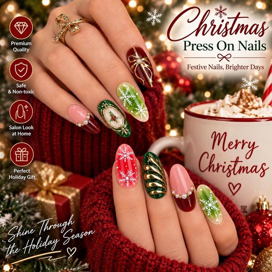 30 stuks kerstnagels, kunstnagels om op te plakken — afbeelding 3