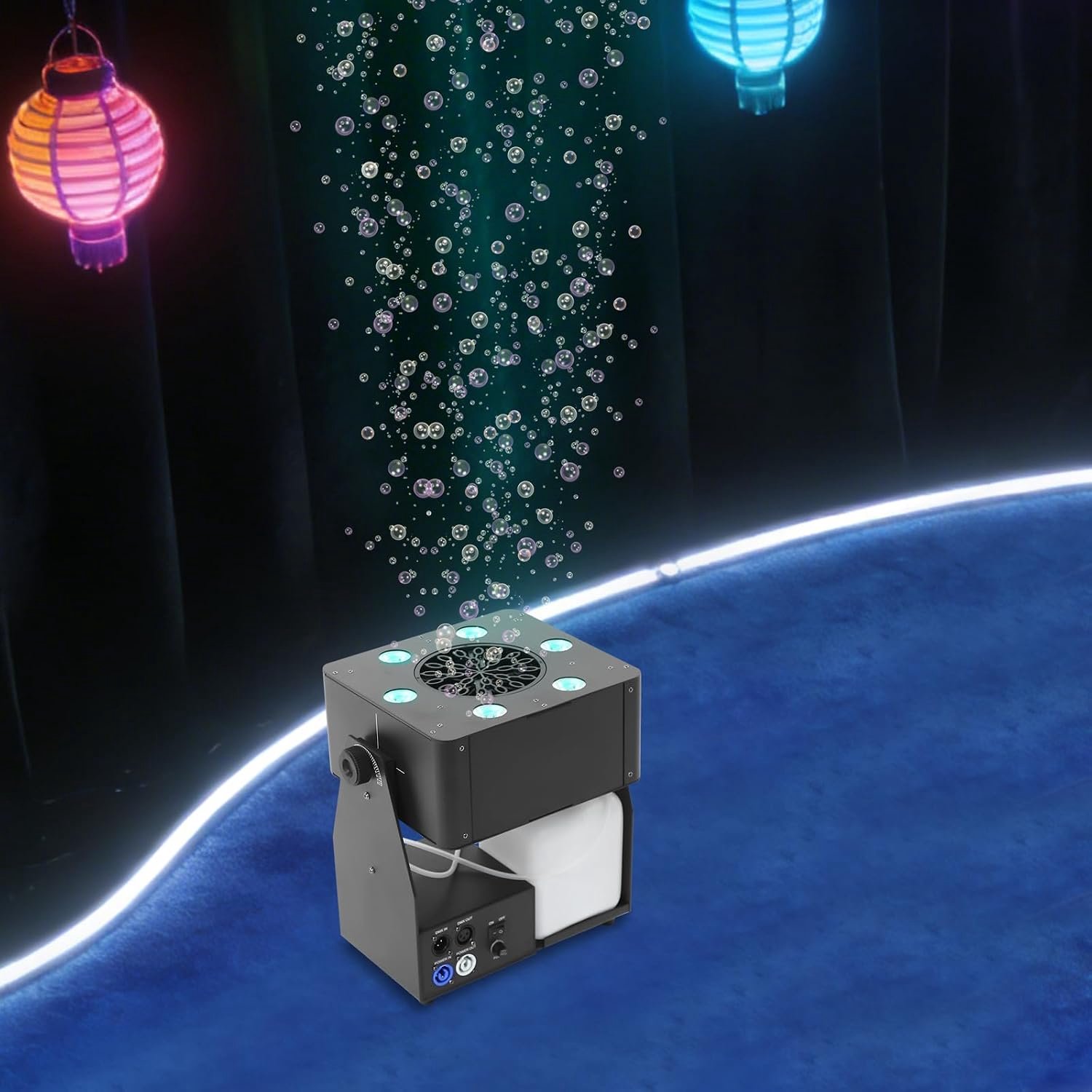 90 W bellenblaasmachine met nevel, DMX512, afstandsbediening, RGB-ledverlichting, draagbare bellenblaasmachine voor buiten, bruiloften, verjaardagen, feesten, bruiloften, Halloween en Kerstmis