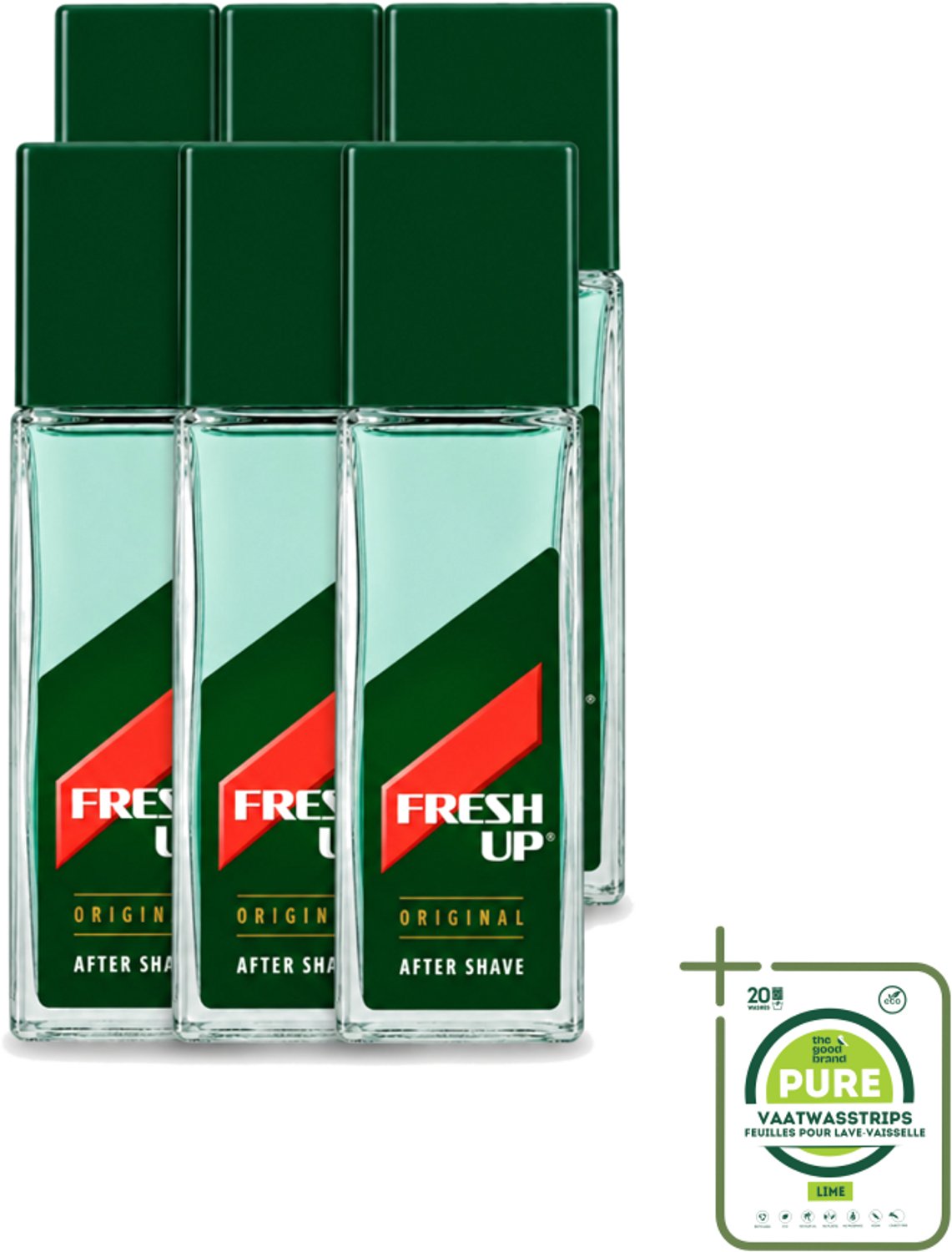 6 x Fresh Up - Aftershave Lotion - Original - for Men - 100 ml - Grootverpakking - Vaatwasstrips - Aftershave Lotion - Scheren - Huidverzorging - Menthol - Hamamelis