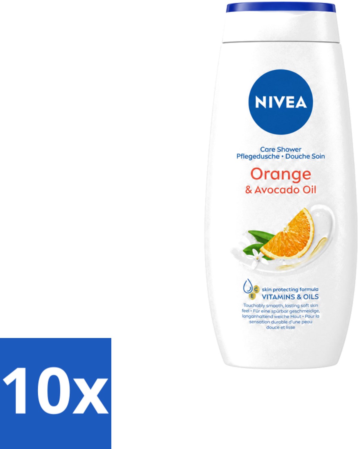 10 x Nivea - Douchegel - Orange - Voelbaar Gladde Huid - 250 ml - Voordeelverpakking - 10 stuks