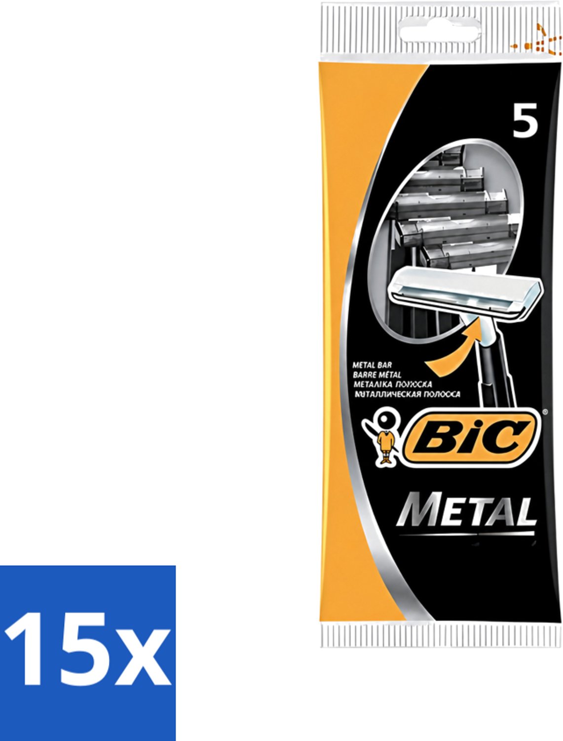 15 x Bic - Scheermesjes - Metaal - Enkel Mesje - Wegwerpmesjes - 5 Scheermesjes - Voordeelverpakking - 15 stuks