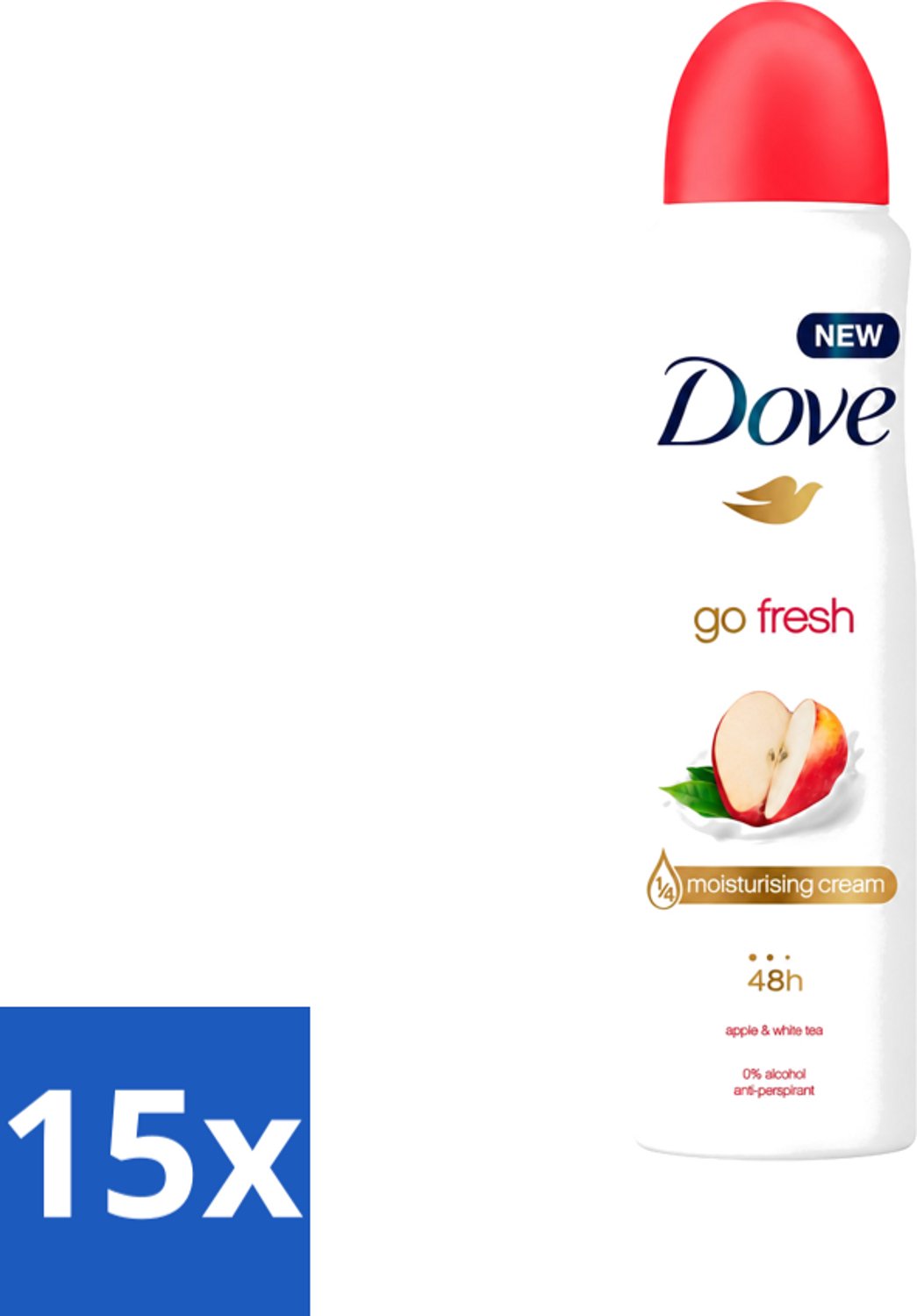 15 x Dove - Deodorant - Go Fresh Apple & White Tea - Verfrissend en fruitig - 250 ml - Voordeelverpakking - 15 stuks