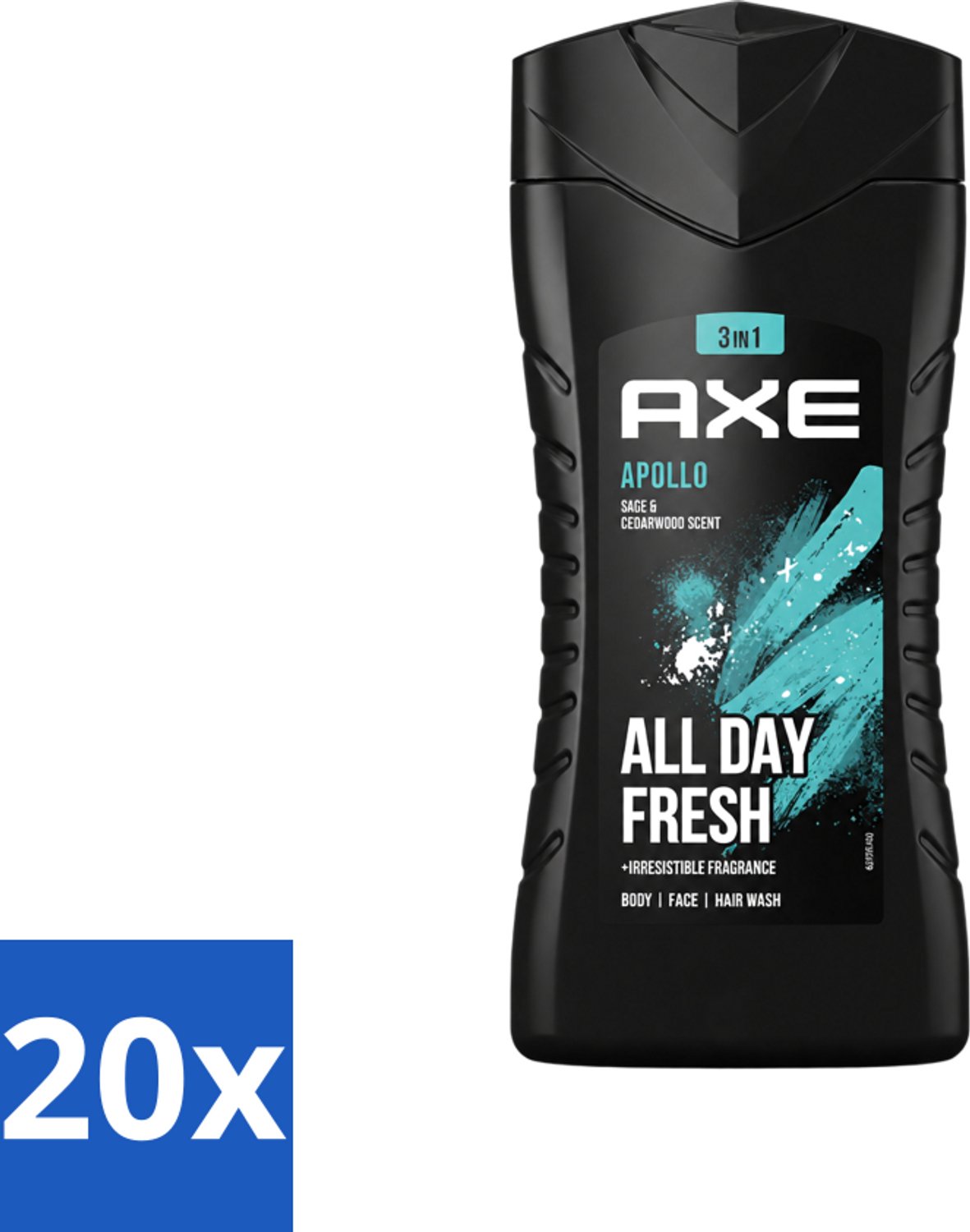20 x Axe - 3-in-1 Douchegel - Apollo - Sage & Cedarwood - 250 ml - Voordeelverpakking - 20 stuks