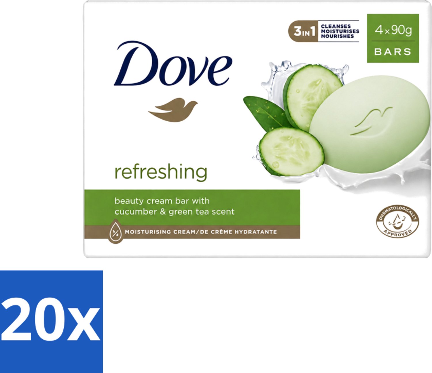 20 x Dove - Zeep - Go Fresh Touch - Komkommer & Groene Thee - Verfrissend - 4 x 90 gram - Voordeelverpakking - 20 stuks