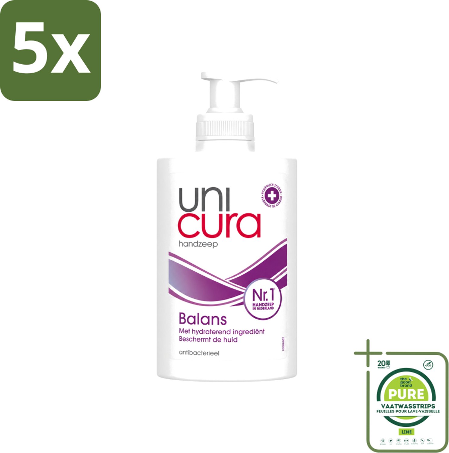 5 x Unicura - Vloeibare Handzeep - Anti Bacterieel - Balans - 250 ml - Grootverpakking - Vaatwasstrips - Handzeep - Antibacterieel - Handen Reinigen - Huid Verzorgen - Natuurlijke Handzeep