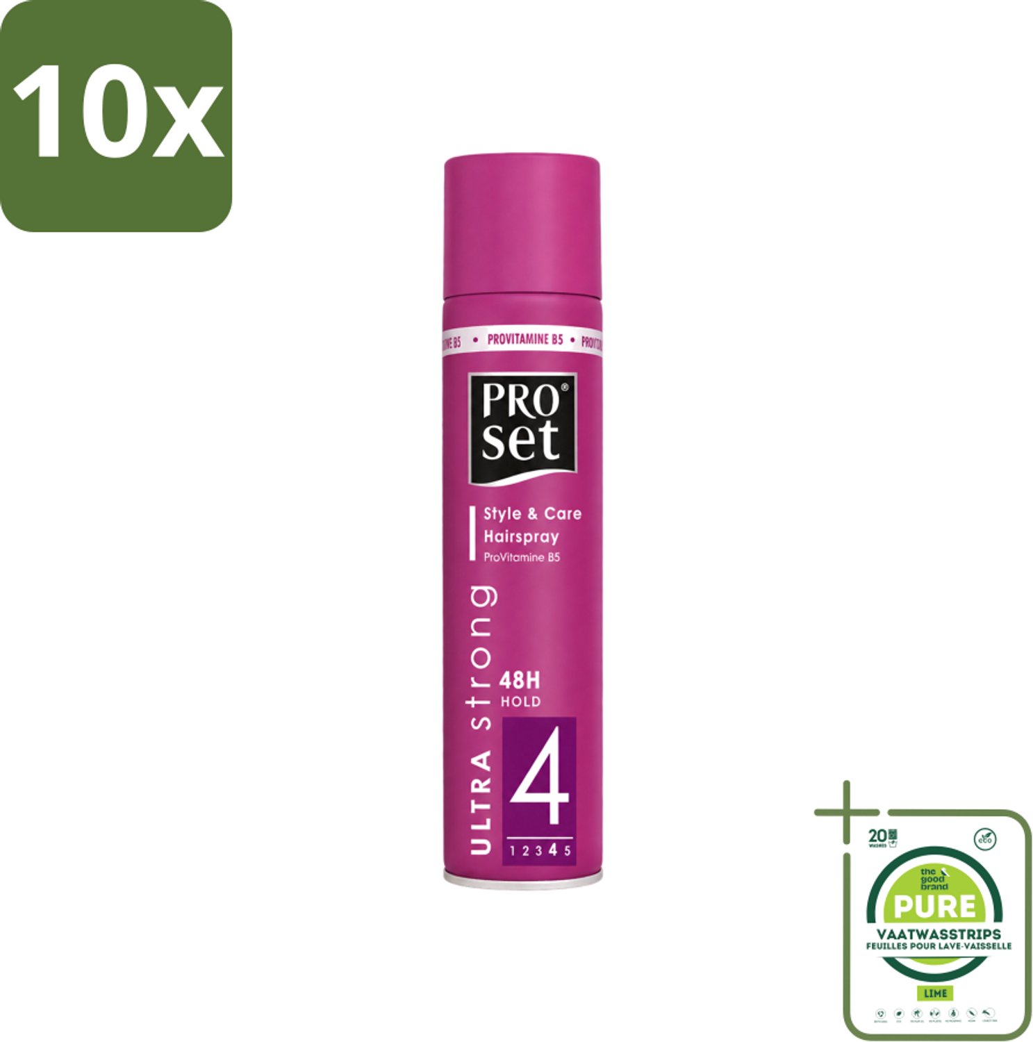 10 x Proset - Haarspray - Ultra Sterk - 48 uur Werking - 250 ml - Grootverpakking - Vaatwasstrips - Haarspray - Haarspray 48 Uur - Haarspray Met B5 - Haarspray Voor Langdurige Fixatie - Haarspray Voor Gezond Haar