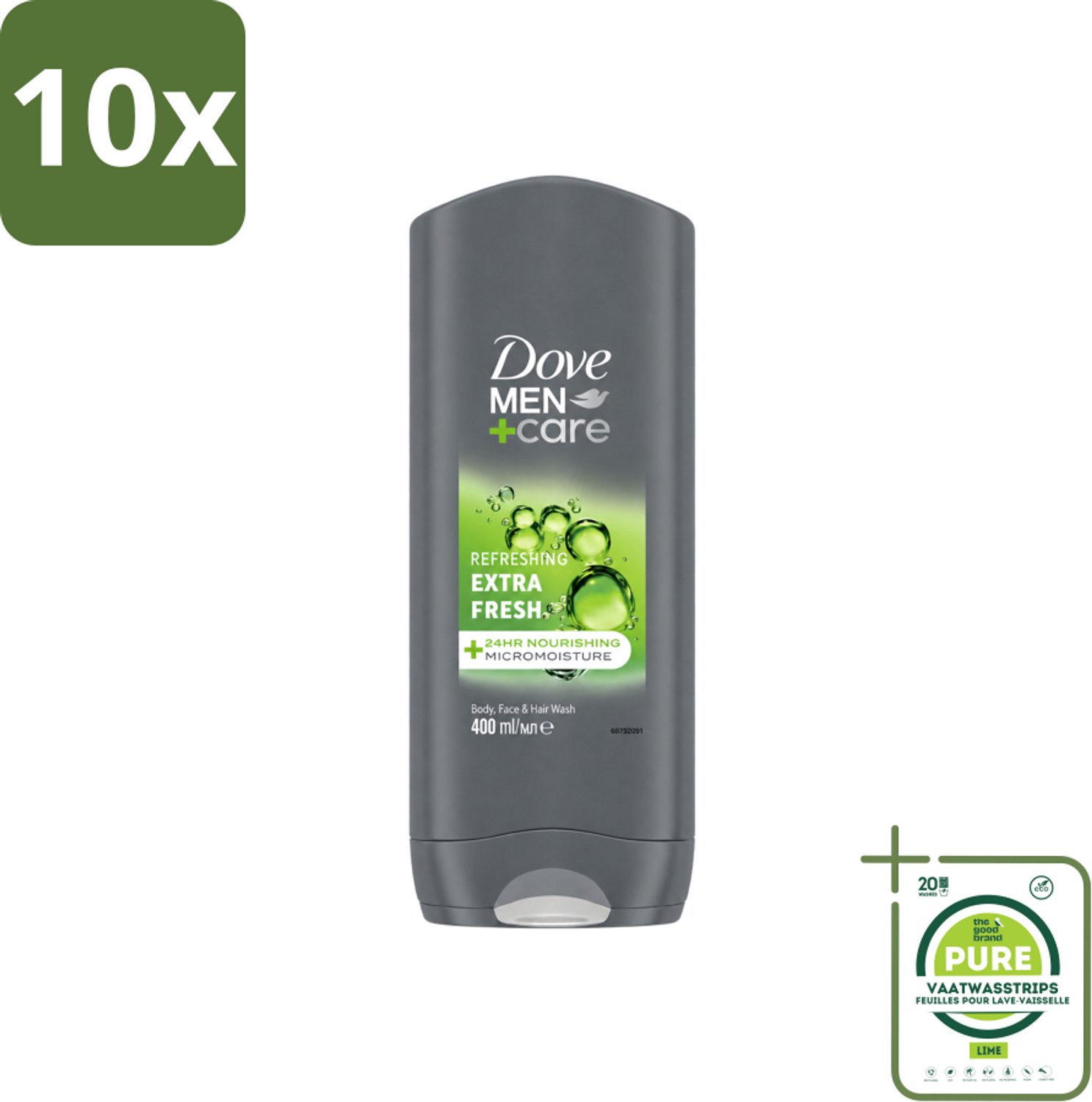 10 x Dove - Douchegel - Men+ Care Extra Fresh - Verfrissend - 400 ml - Grootverpakking - Vaatwasstrips - Douchegel - Mannelijke Geur - Reinigen - Huidverzorging - Fris Gevoel