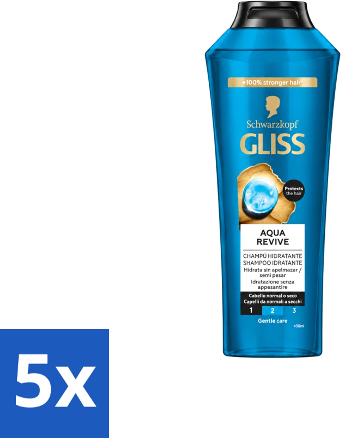 5 x Gliss-Kur - Shampoo - Aqua Revive - Verfrist & Hydrateert - 400 ml - Voordeelverpakking - 5 stuks