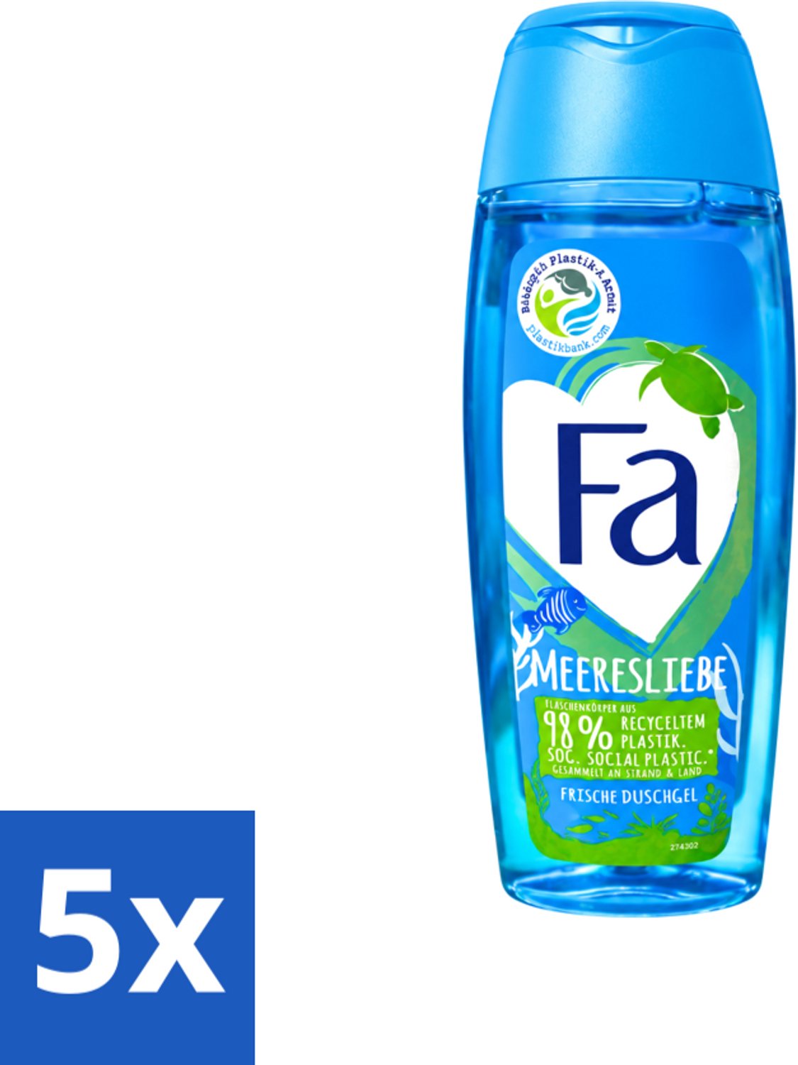 5 x Fa - Douchegel - Zeeliefde Fresh - Verfrissend & Verkwikkend - Verzorgend - 250 ml - Voordeelverpakking - 5 stuks