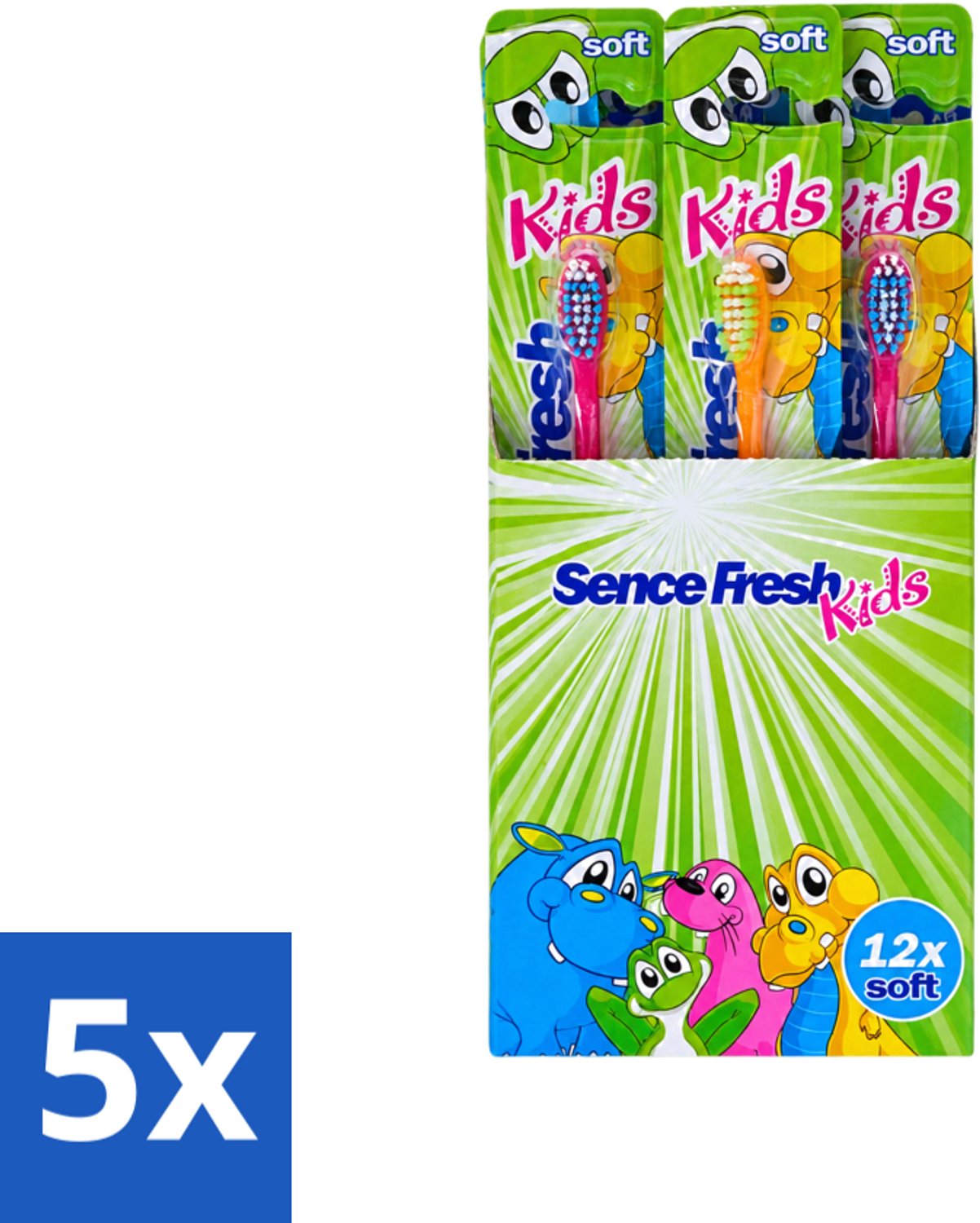 5 x Sence - Fresh Kids Soft - Tandenborstels - Zacht - 12 Tandenborstels - Voordeelverpakking - 5 stuks