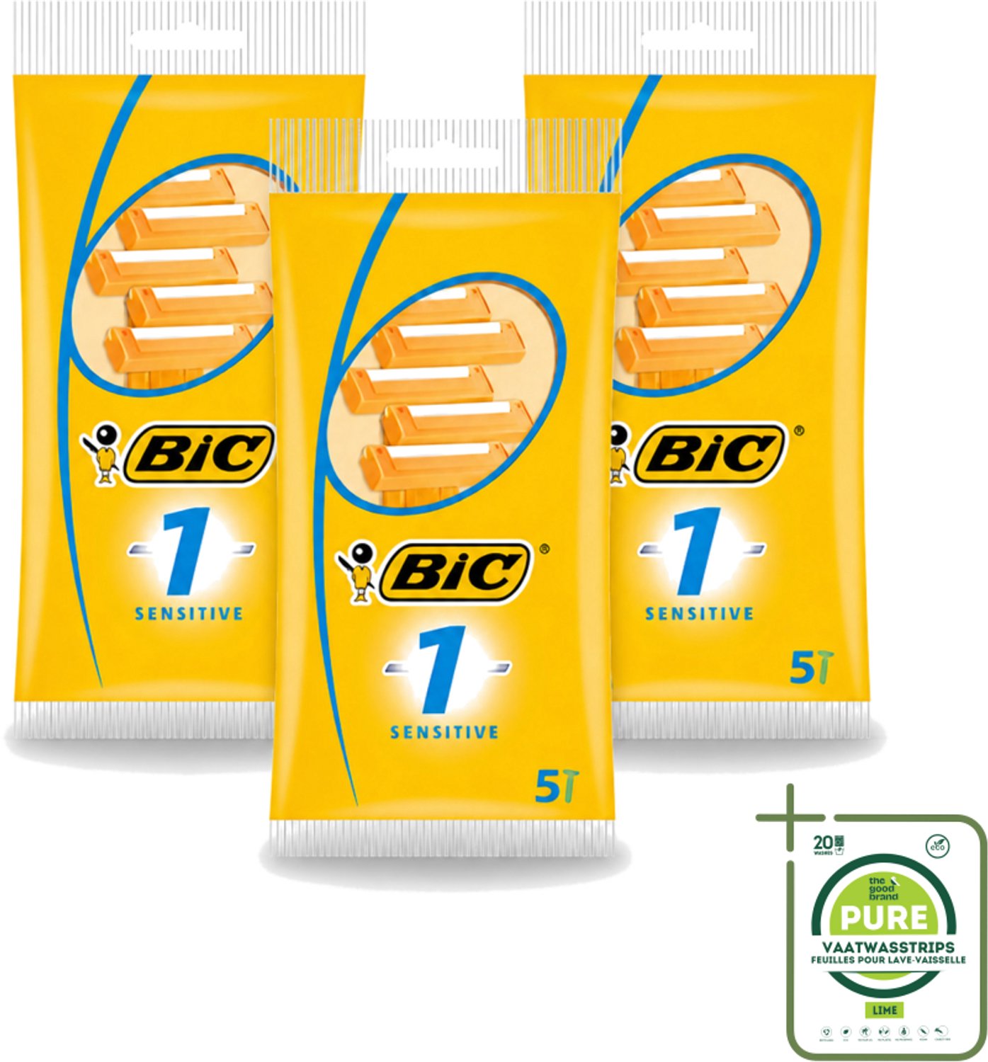 3 x Bic - Scheermesjes - Sensitive - Enkel Mesje - Wegwerpmesjes - 5 Scheermesjes - Grootverpakking - Vaatwasstrips - Gevoelige Huid - Wegwerpscheermes - Scheermesje - Scheermes - Scheerbeurt