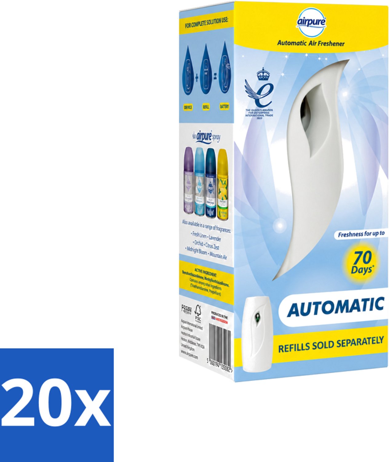 20 x Airpure - Luchtverfrisser - Freshmatic - Automatische Luchtverfrisser - Continue Geurverspreiding - 1 Luchtverfrisser - Voordeelverpakking - 20 stuks