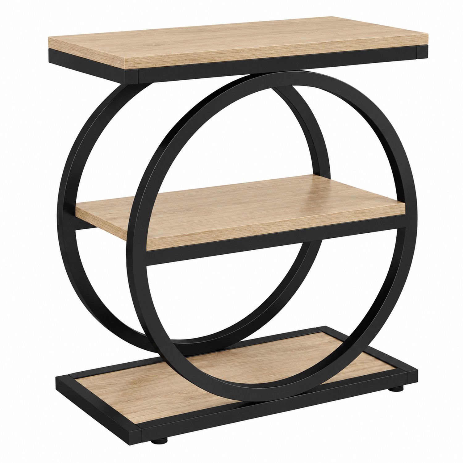 MokoHub Bijzettafel 3-Laags met Opbergplanken - Industrieel - Houten Bank - Metalen Frame - 30x60x65cm - Lichtbruin