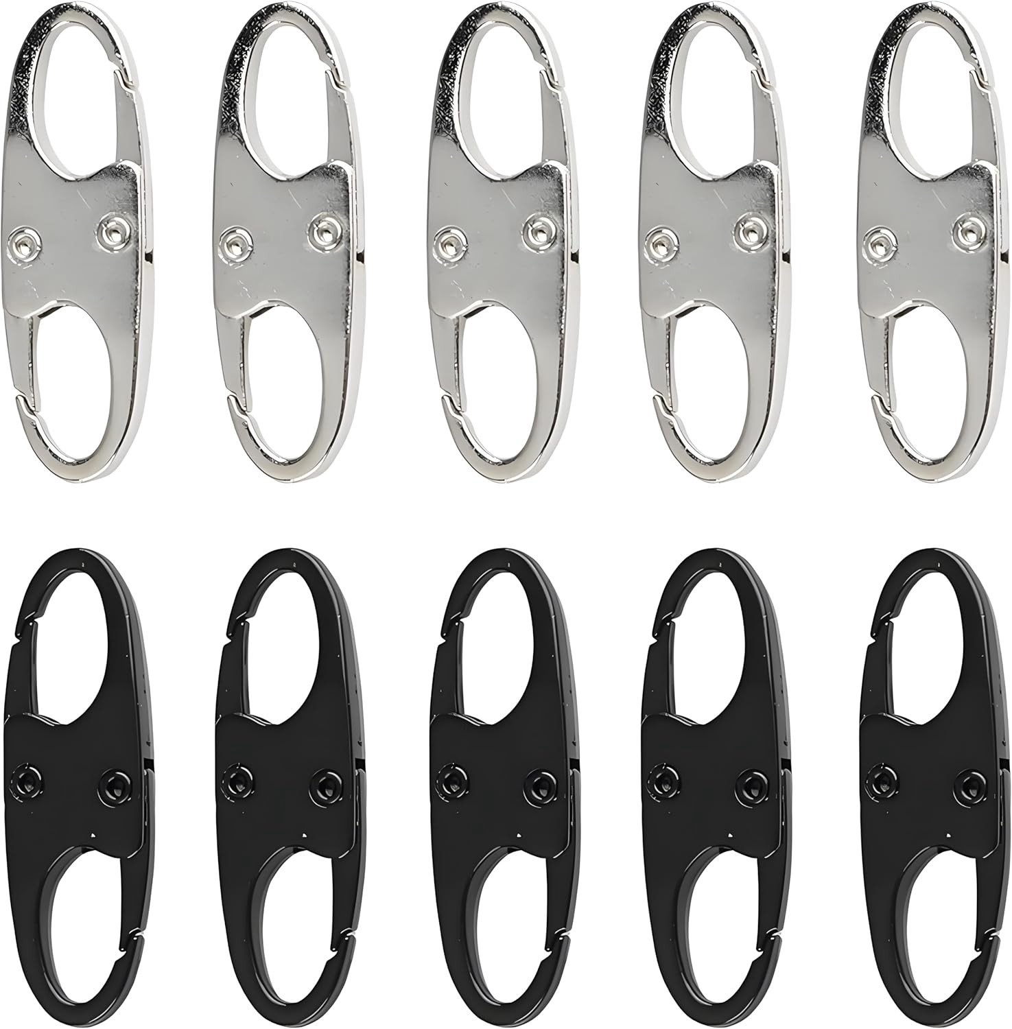 Set van 10 Zipper Clips van Zinklegering, Veiligheidsclips voor Rugzakken, Antidiefstal Beveiliging voor Tassen en Koffers, Geschikt voor Diverse Tassen en Rugzakken, Zwart en Zilver