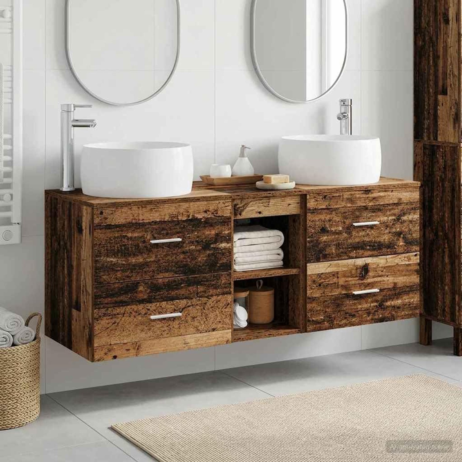 Badkamerkastset 3 STK. Oud hout 49,5 x 44,5 x 66 cm