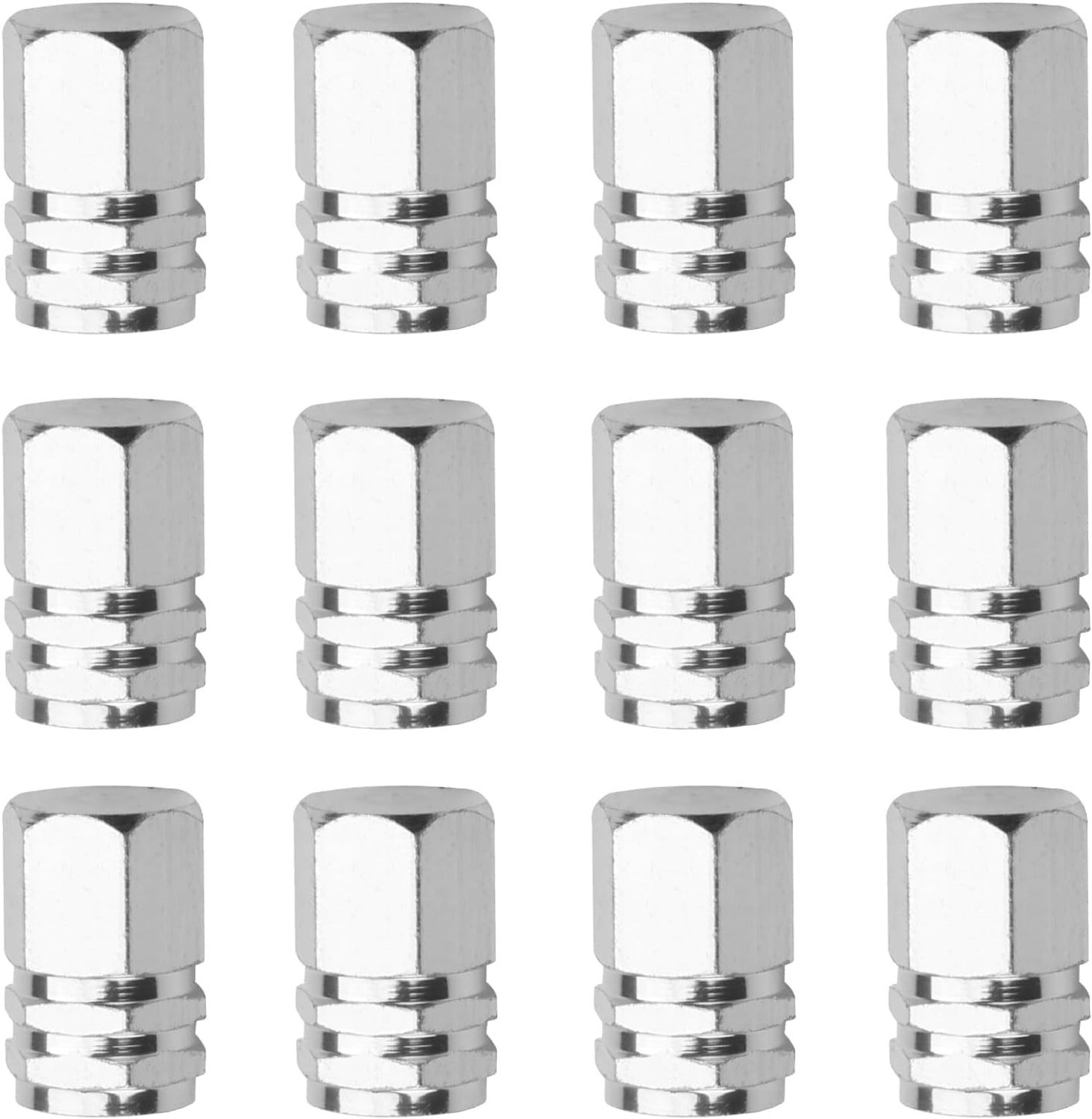 Set van 12 Ventieldoppen voor Auto's, Motoren en Fietsen - Wit Geanodiseerd Aluminium, Corrosiebestendig en Universeel Ontwerp voor Auto- en Motorbanden