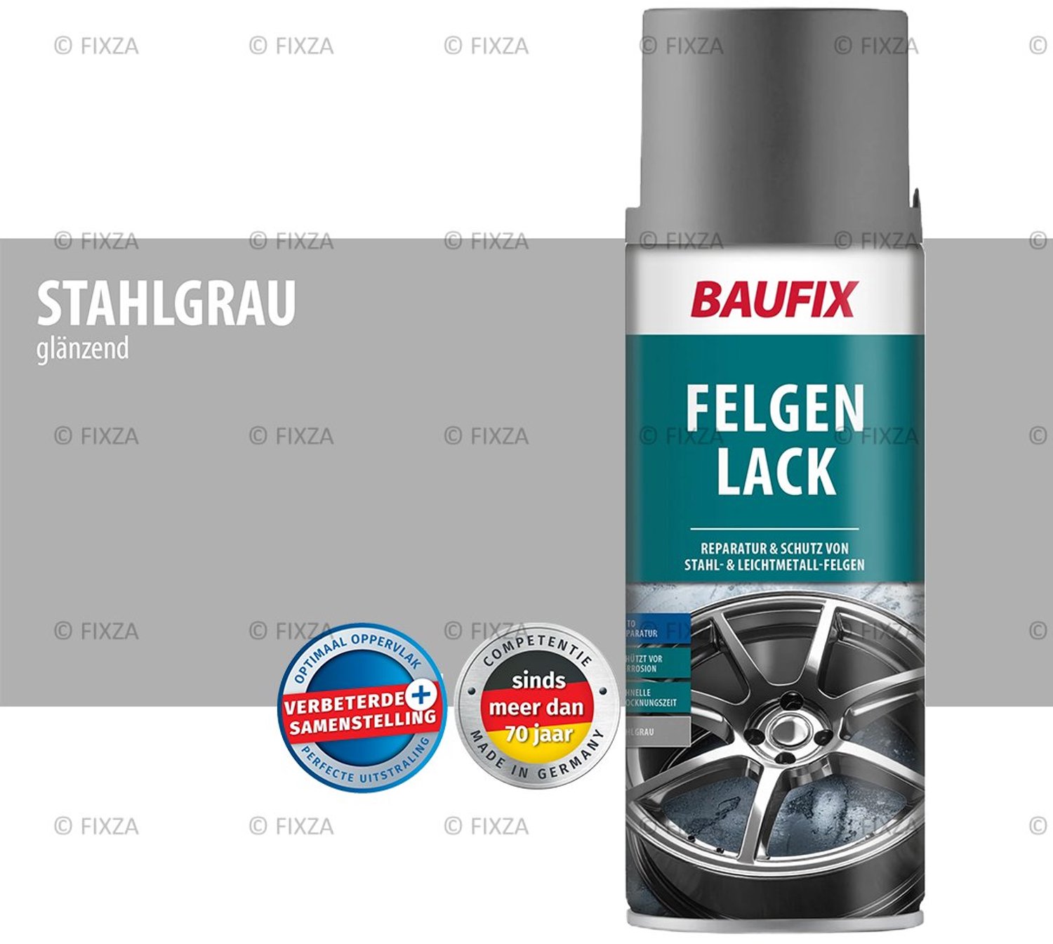 BAUFIX Velgenlak Spuitbus Staalgrijs Glans 400 ml – Velgen Verf voor Aluminium & Stalen Velgen – Velgen Spray voor Velgen Opknappen en Herstellen – Bestand tegen Remstof en Weer