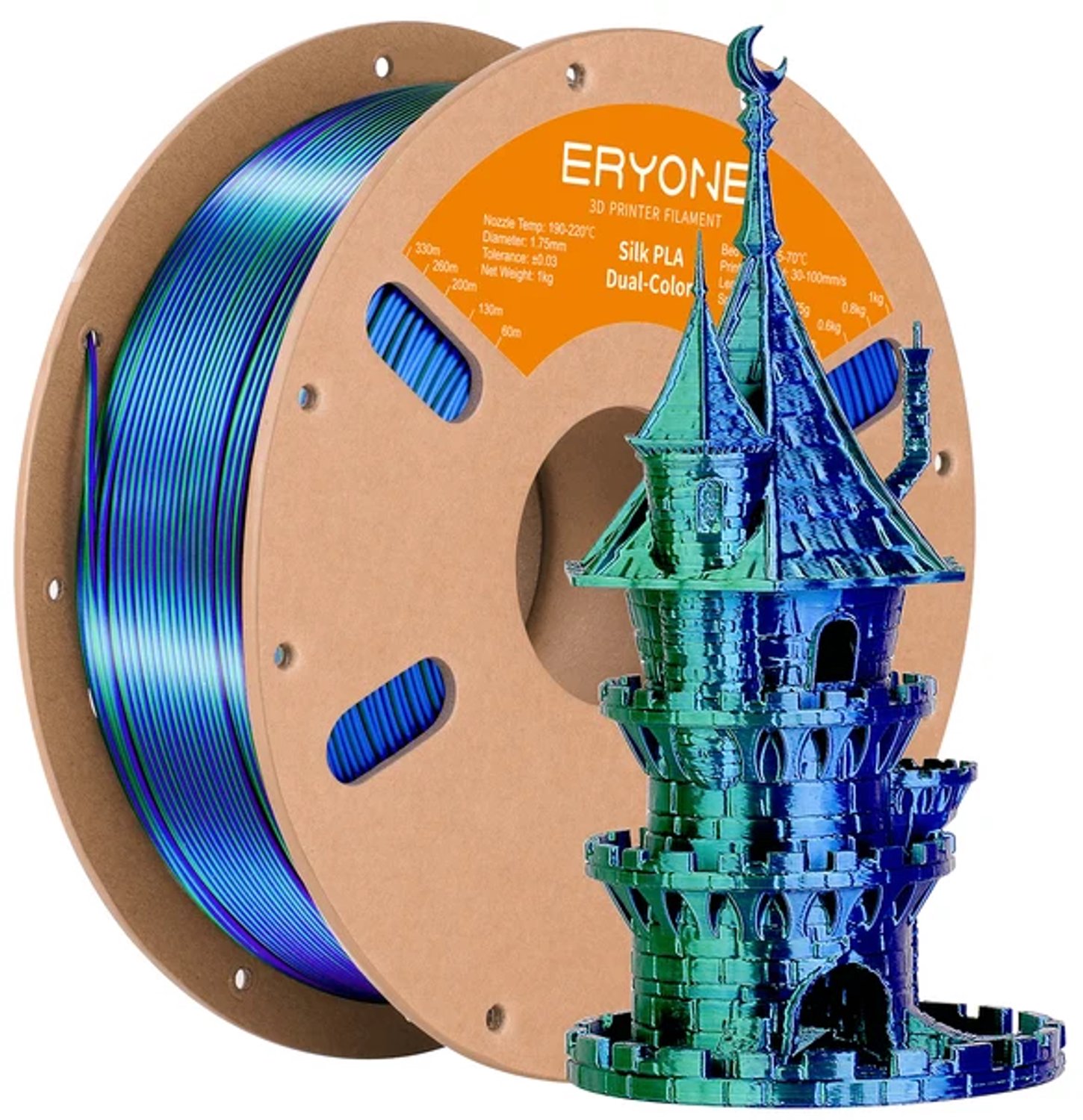Eryone Duo silk - Blue + Green PLA Filament - 1Kg 1,75mm - Voor 3D-printer en 3D-pen - Blauw en Groen