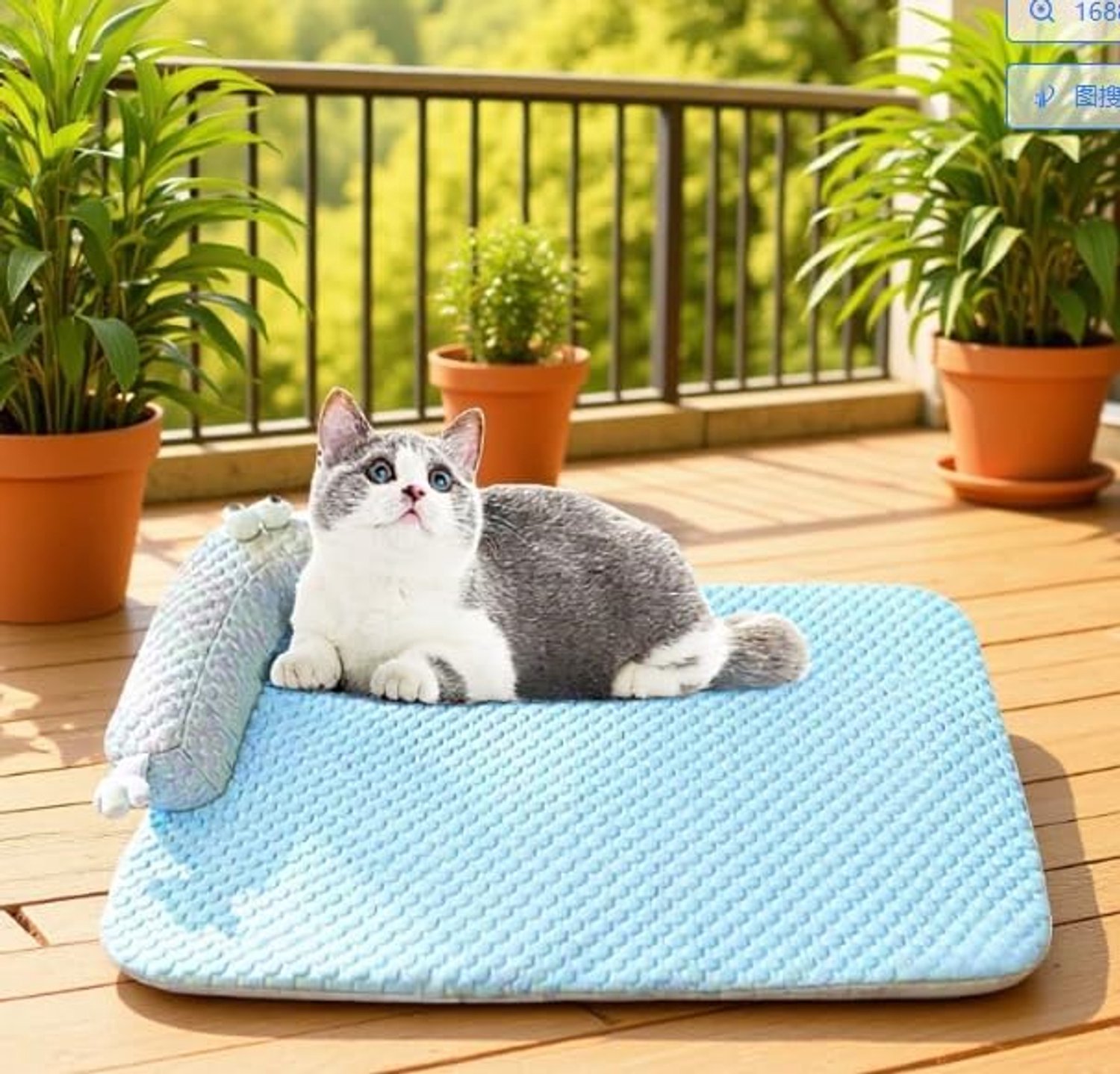 Koelmat voor honden en katten, kattenkoelbed, wasbaar met hoofdkussen, kattenbed voor katten, hondenmat, zomerkoelkussen, wasbaar hondenbed voor thuis, onderweg en auto (55 x 40 cm)