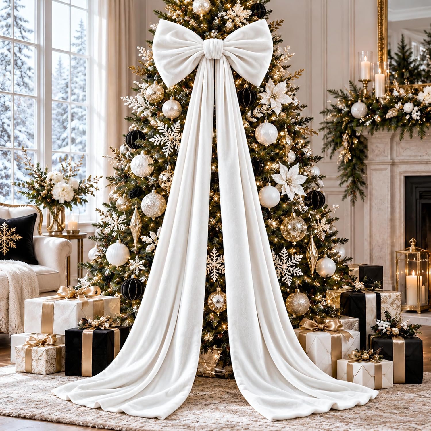 Witte fluwelen kerstboom Bow, 190,5 x 50,8 cm