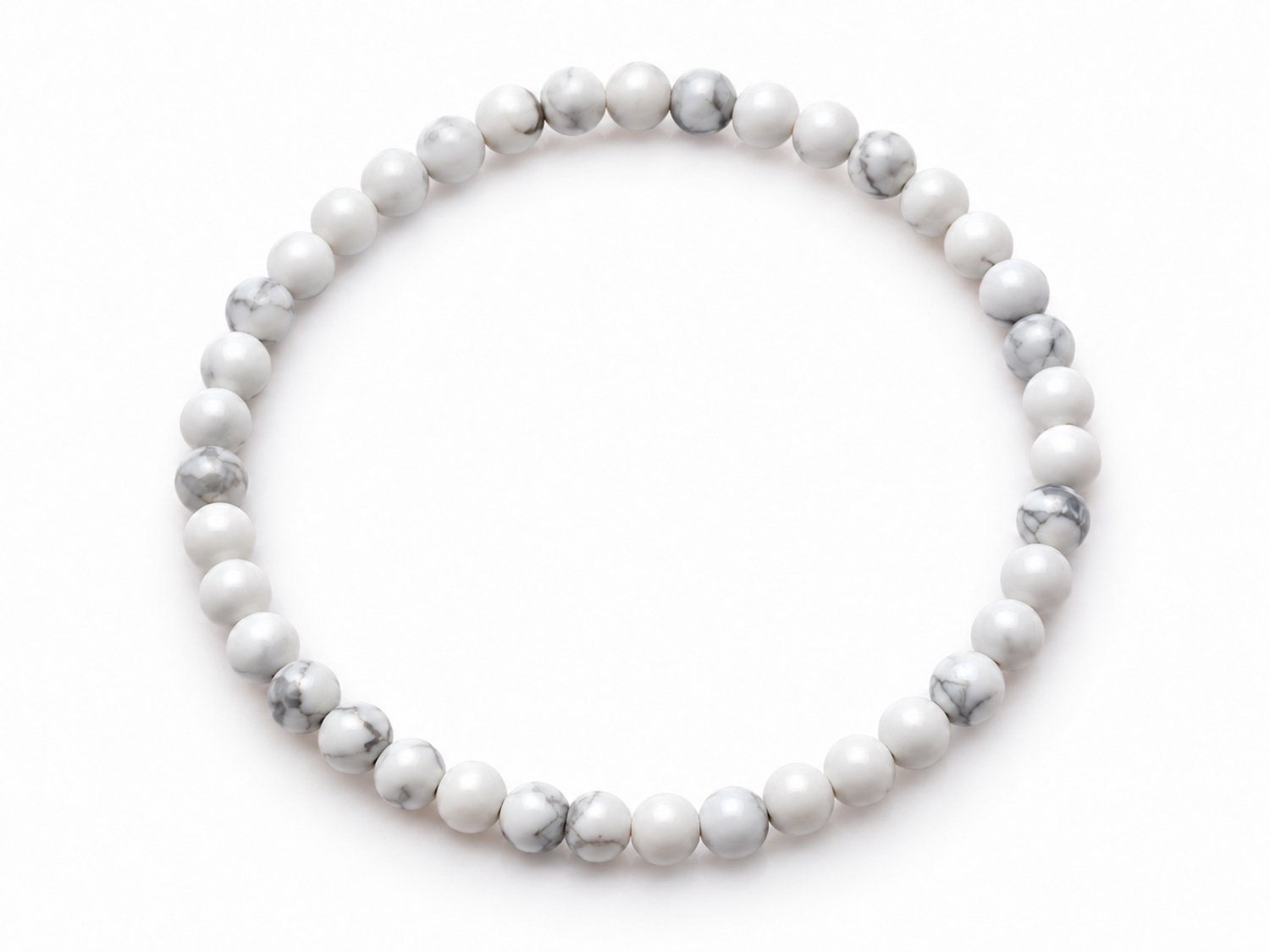 Howliet Armband 17 cm – 4 mm Kralen – Witte Natuursteen Armband – Elastisch – Dames en Heren - Howliet Armband – Fijne armband – Armband met witte kralen – Armband met kleine kralen.