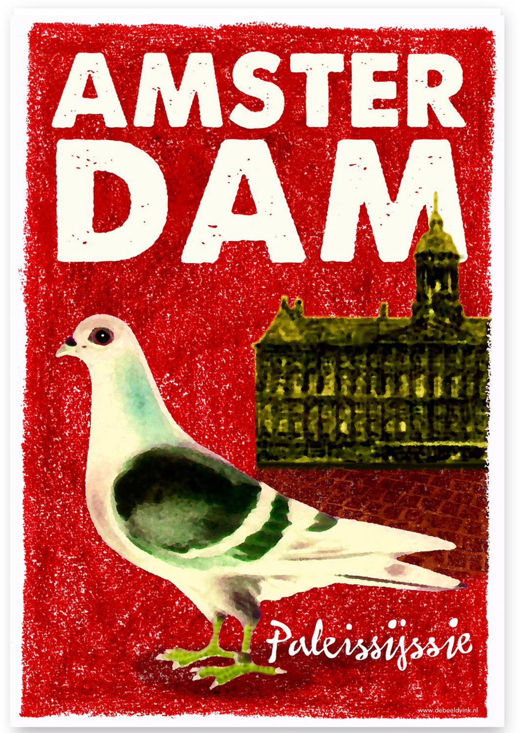 de Beeldvink Amsterdam Poster Paleissijs – A3 – Amsterdamse Wanddecoratie Rood, wit