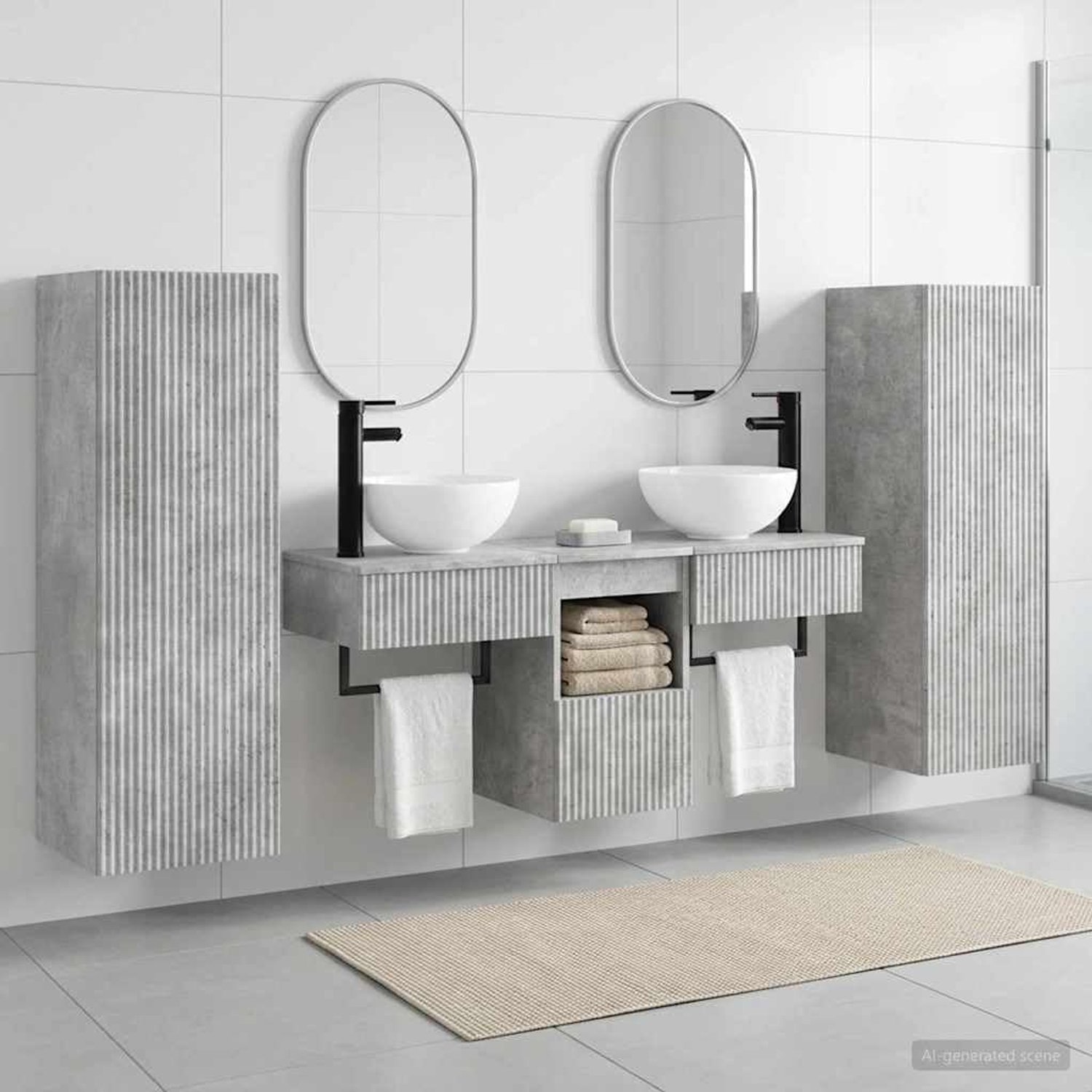 Badkamermeubelset 5 STK. Betongrijs 33 x 34,5 x 100 cm wandmontage
