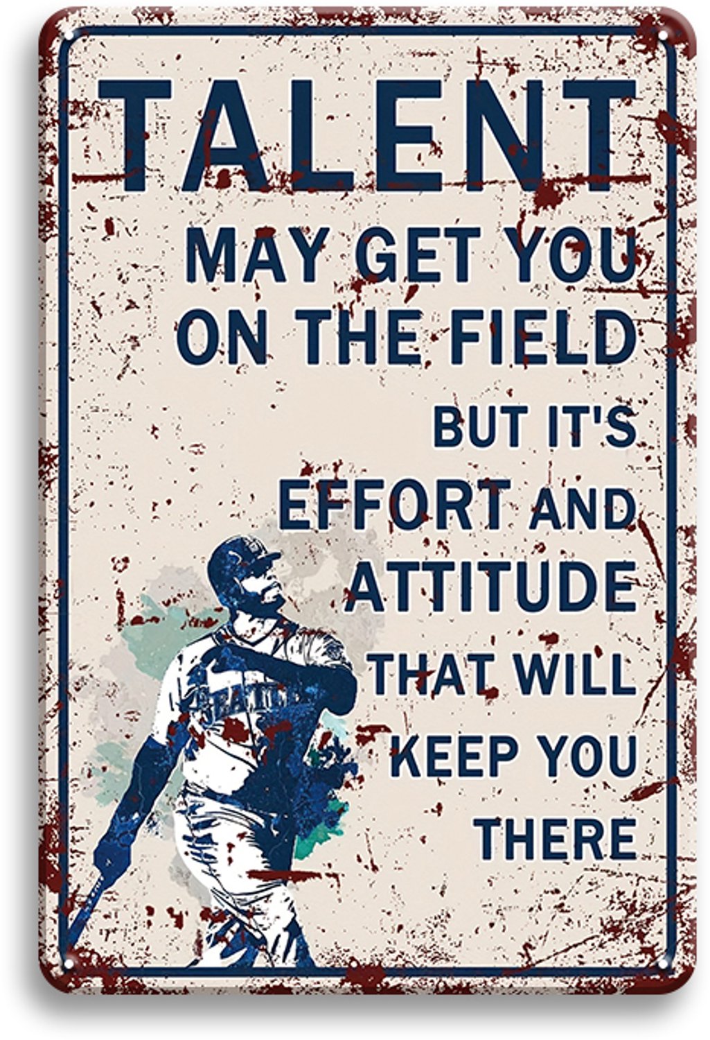 Talent May Get You On The Field – Metalen Wandbord 30x20 cm – Honkbal Tekstbord – Sport Wanddecoratie – Vintage Retro Voetbal Decoratie