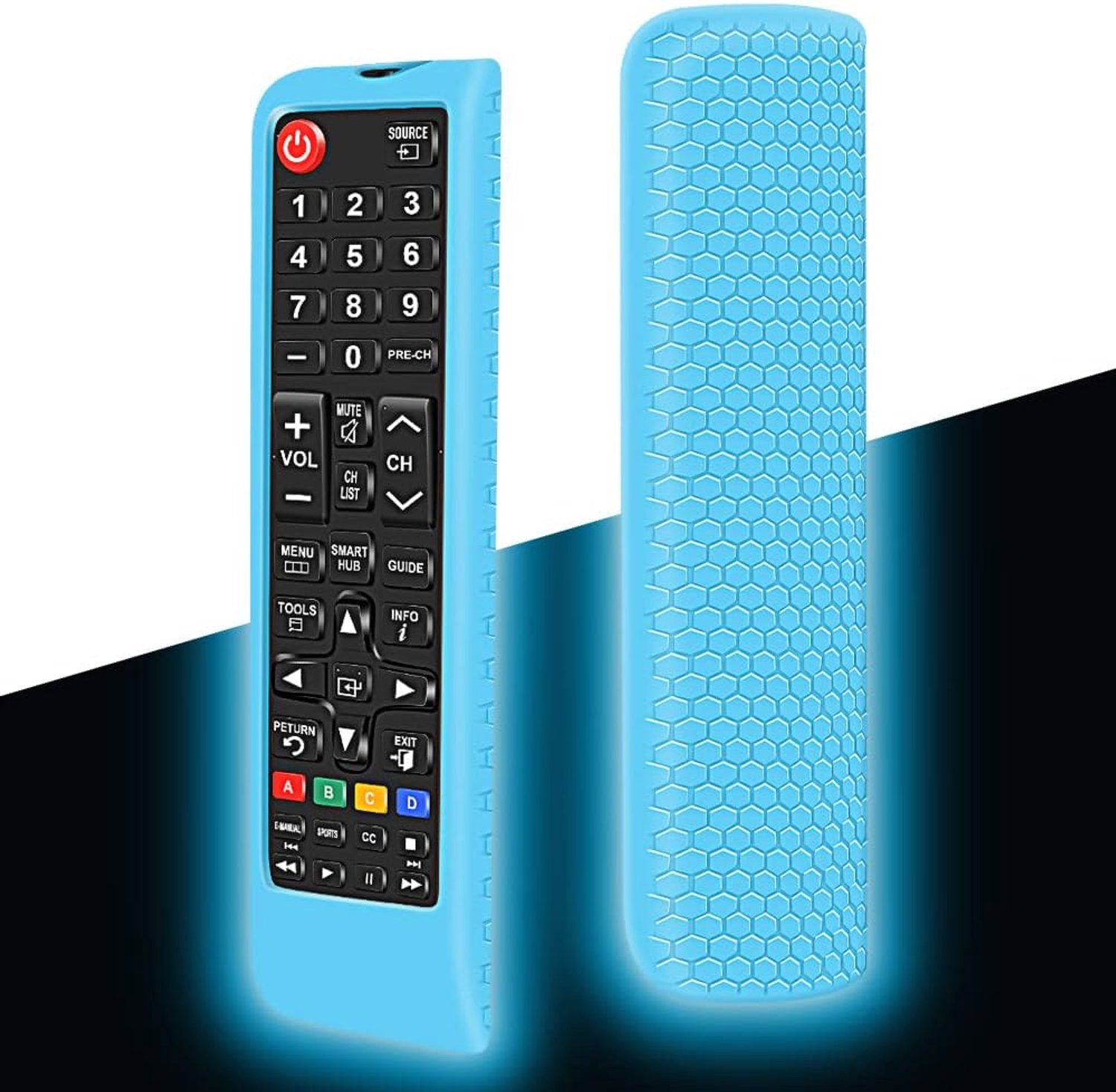 Beschermhoesje van siliconen, compatibel met Samsung BN59-01175N BN59-01315B AA59-00741A BN59-01199F BN59-01199G, antislip, beschermhoes voor Samsung afstandsbediening - Glow Blue