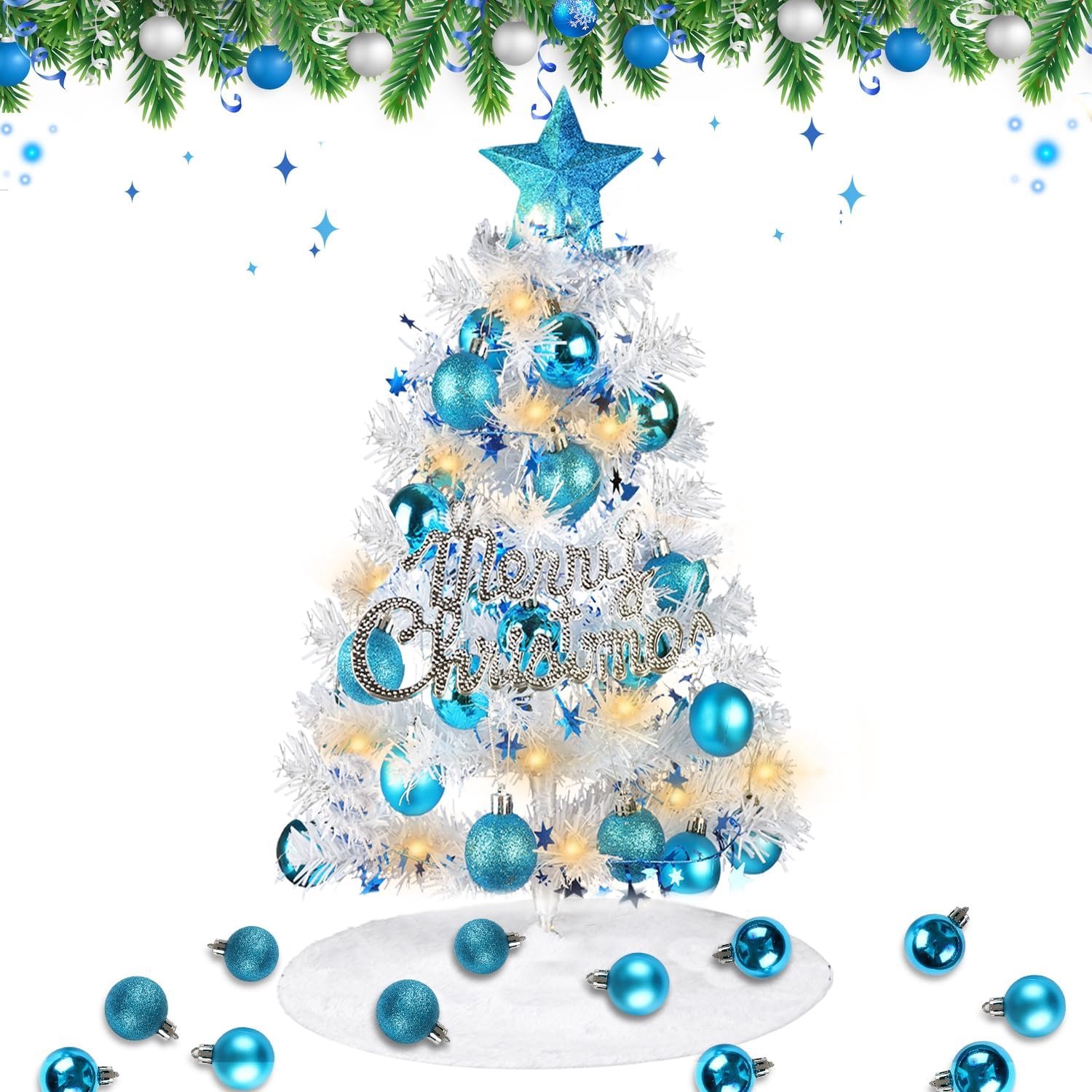 Bomen, 60 cm, kleine kerstboom, bomen voor doe-het-zelf woondecoratie, mini-kunstkerstbomen, kunstmatige kleine bomen met 29 stuks, kerstversiering (Write-A)