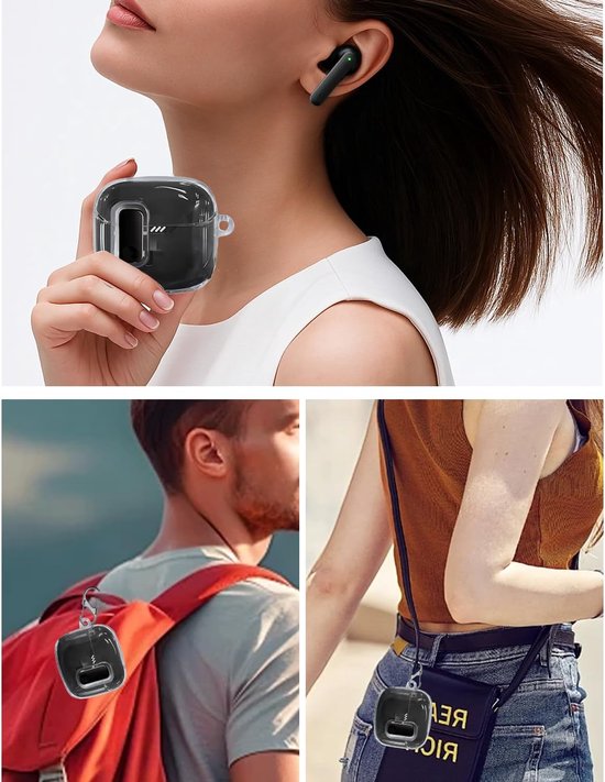 Hoes voor JBL Tune Flex 2 oordopjes, zachte TPU transparante cover, waterdicht, schokbestendig, krasbescherming, eenvoudig te dragen, met koord, sleutelhanger en reinigingskit (transparant) — afbeelding 5