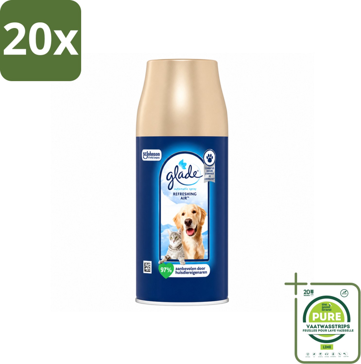20 x Glade – Automatic Spray Navulling – Refreshing Air Huisdieren – 269 ml - Grootverpakking - Vaatwasstrips - Huisdieren Geur - Dierengeur Neutraliseren - Luchtverfrisser - Frisse Geur - Automatische Spray