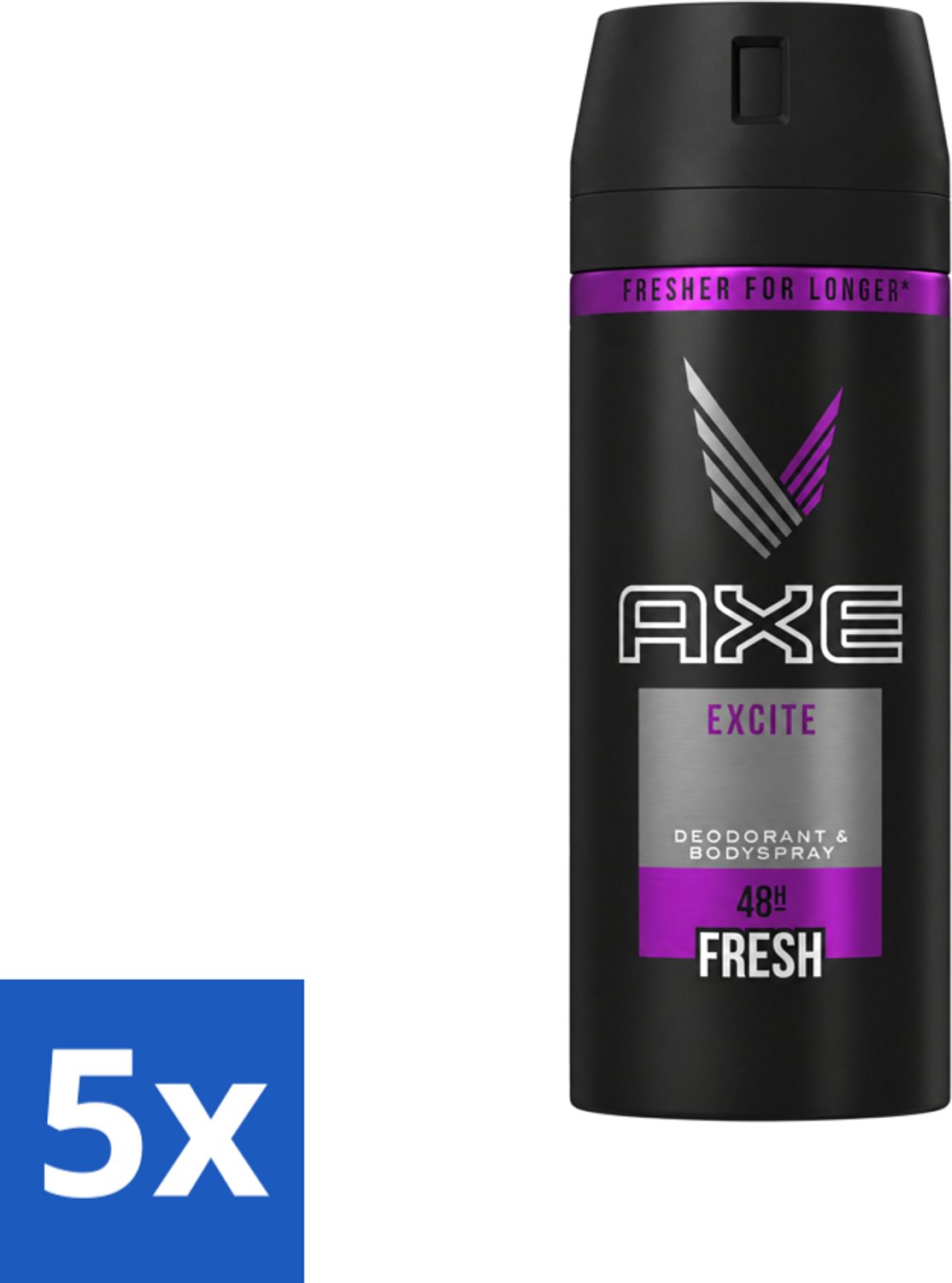 5 x Axe - Deodorant Bodyspray - 48hrs Fresh - Excite - 150 ml - Voordeelverpakking - 5 stuks