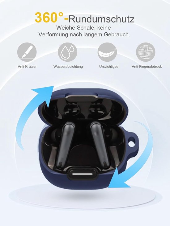 Hoes voor Anker Soundcore Liberty 4 NC Wireless Headphones, zachte siliconen beschermhoes, huidvriendelijk etui met karabijnhaak, volledige bescherming, blauw — afbeelding 4