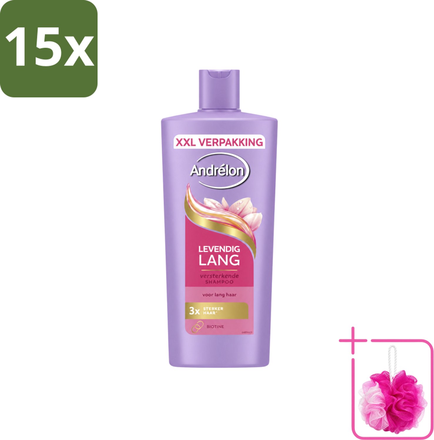 15 x Andrélon – Shampoo – Levendig Lang – 685 ml - Bulkverpakking - Lang haar verzorging - Douchemop - Biotine shampoo