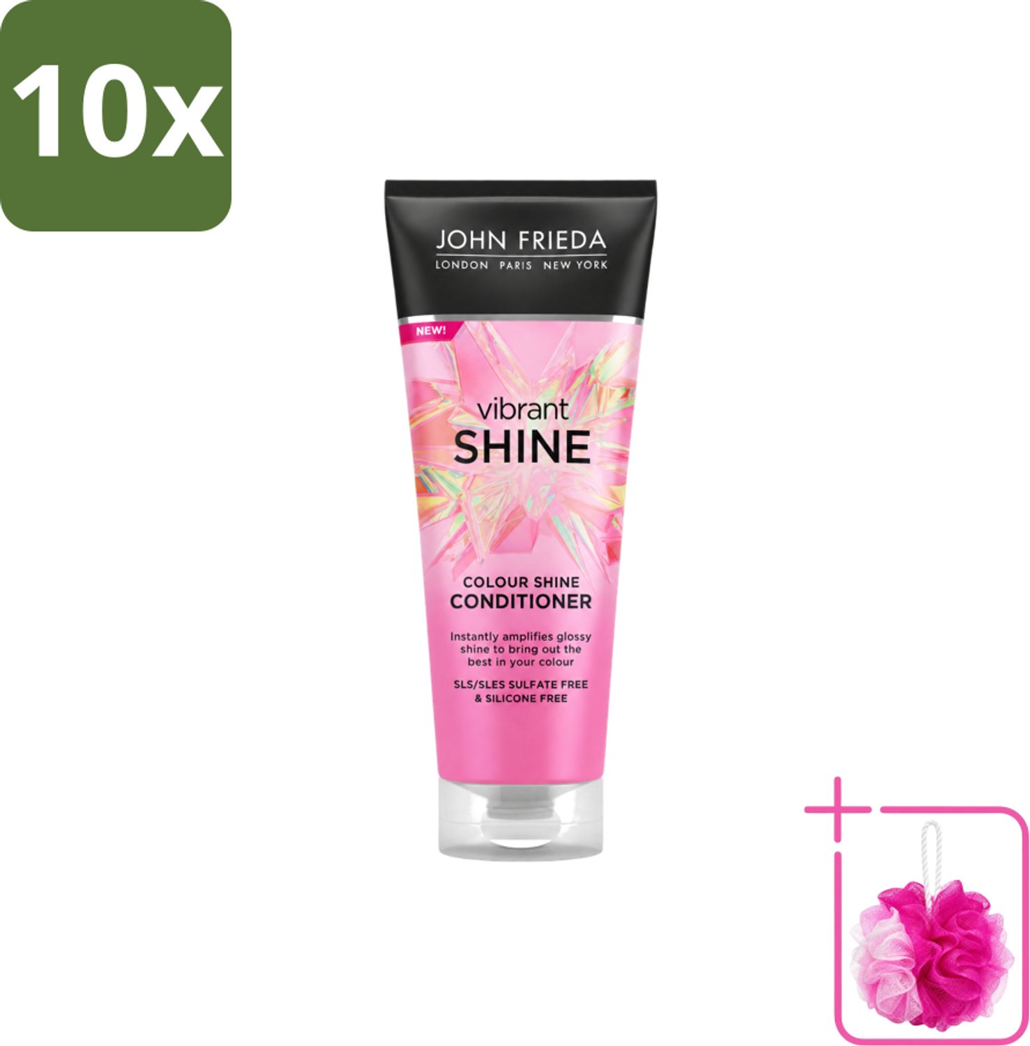 10 x John Frieda – Conditioner – Vibrant Shine Colour – Glansversterkend – 250 ml - Bulkverpakking - Glansversterking - Douchemop - Haarkleur