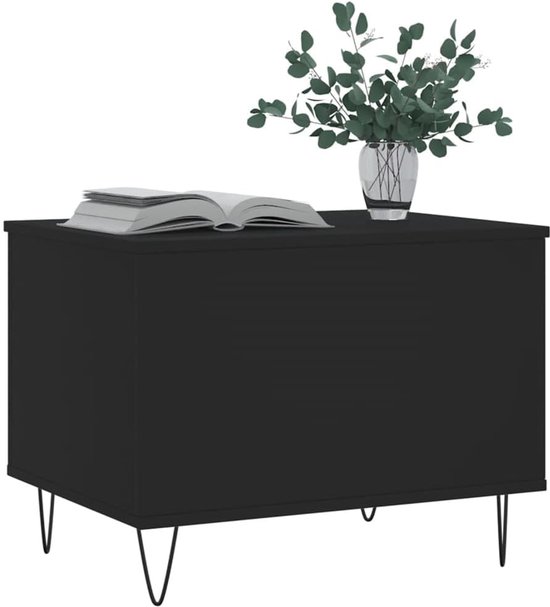 Hoogte verstelbare salontafel zwart 60 x 44,5 x 45 cm van hout met metalen poten en verborgen opbergvak - duurzame bijzettafel met glad oppervlak — afbeelding 4