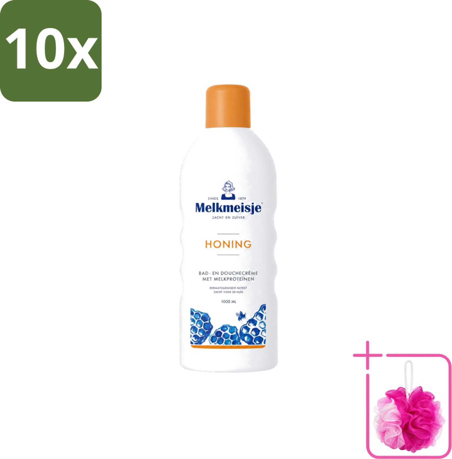 10 x Melkmeisje – Bad & Douche – Honing – 1000 ml - Bulkverpakking - Bad en douche crème - Douchemop - Honing crème